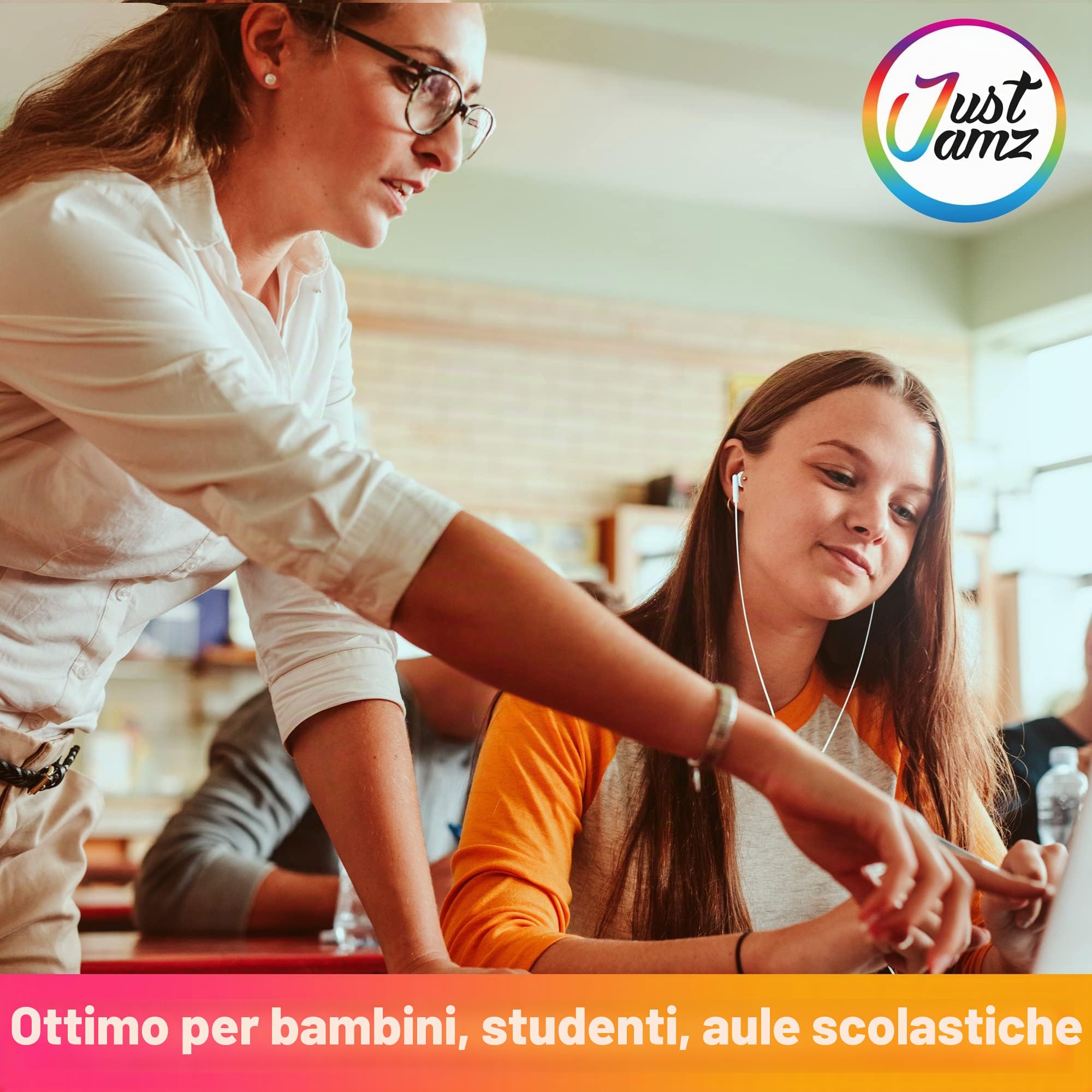 JustJamz | Confezione da 100 auricolari basici, auricolari in-ear bianco perla, cuffie usa e getta, set di auricolari per studenti