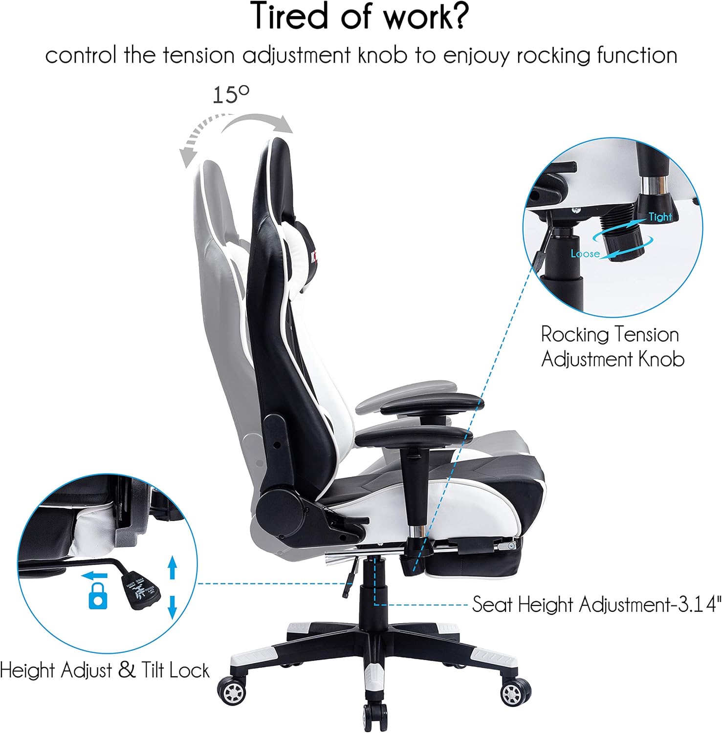 Buy KCREAM Gaming Chair with Footrest Adults Gamer Chair High Back PU