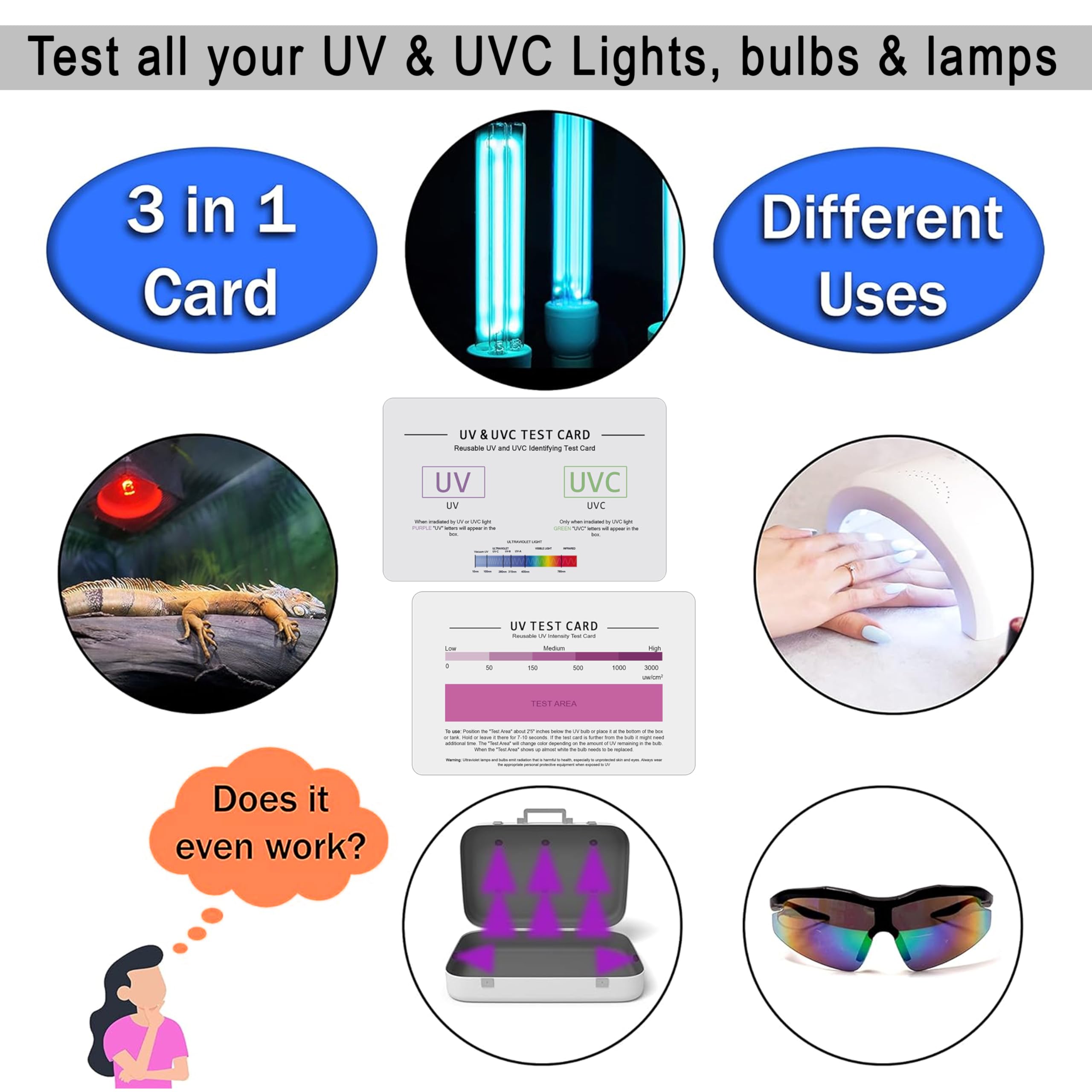 SaiTech IT | UV & UVC Test Card & UV Intensity Test Card | 3-in-1 UV Test Card | UVA & UVC Light Identifying Card | UV Bulb & LED Intensity Reading Card | UV Dosage Indicator Card | UVB Tester - Image 8 thumbnail