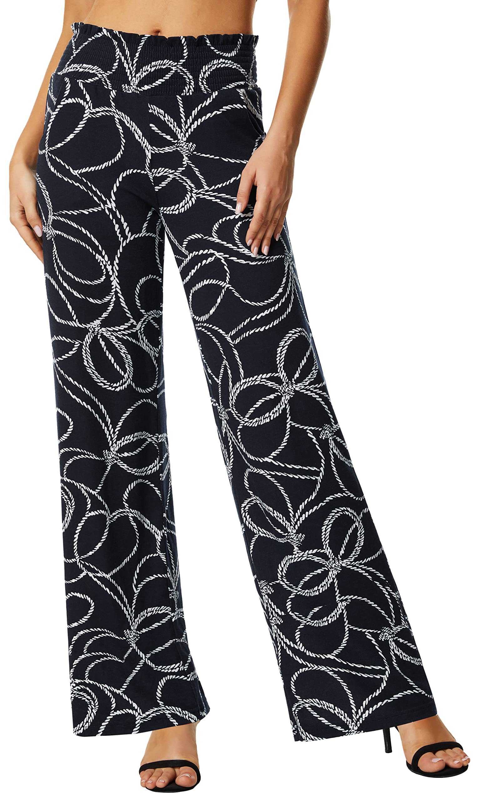 EXCHIC Pantalon décontracté à jambes larges pour femme - Imprimé floral - Pantalon de détente - Pantalon bohème extensible