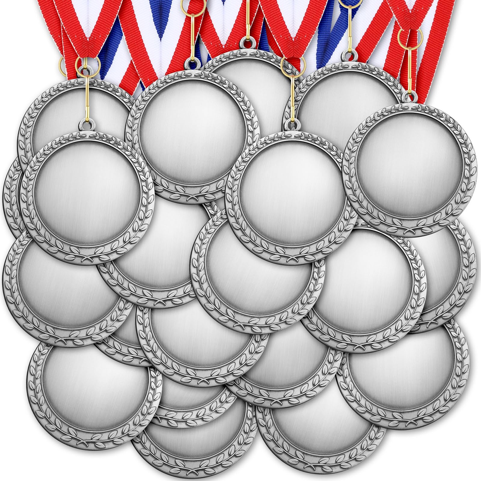 Sasylvia 60 Pieces Blank Award Medals with Neck Ribbons Create Your Own Medals Kit Cheer Medals Winner Medals Participation Trophy Metal Gifts for Adults Party
