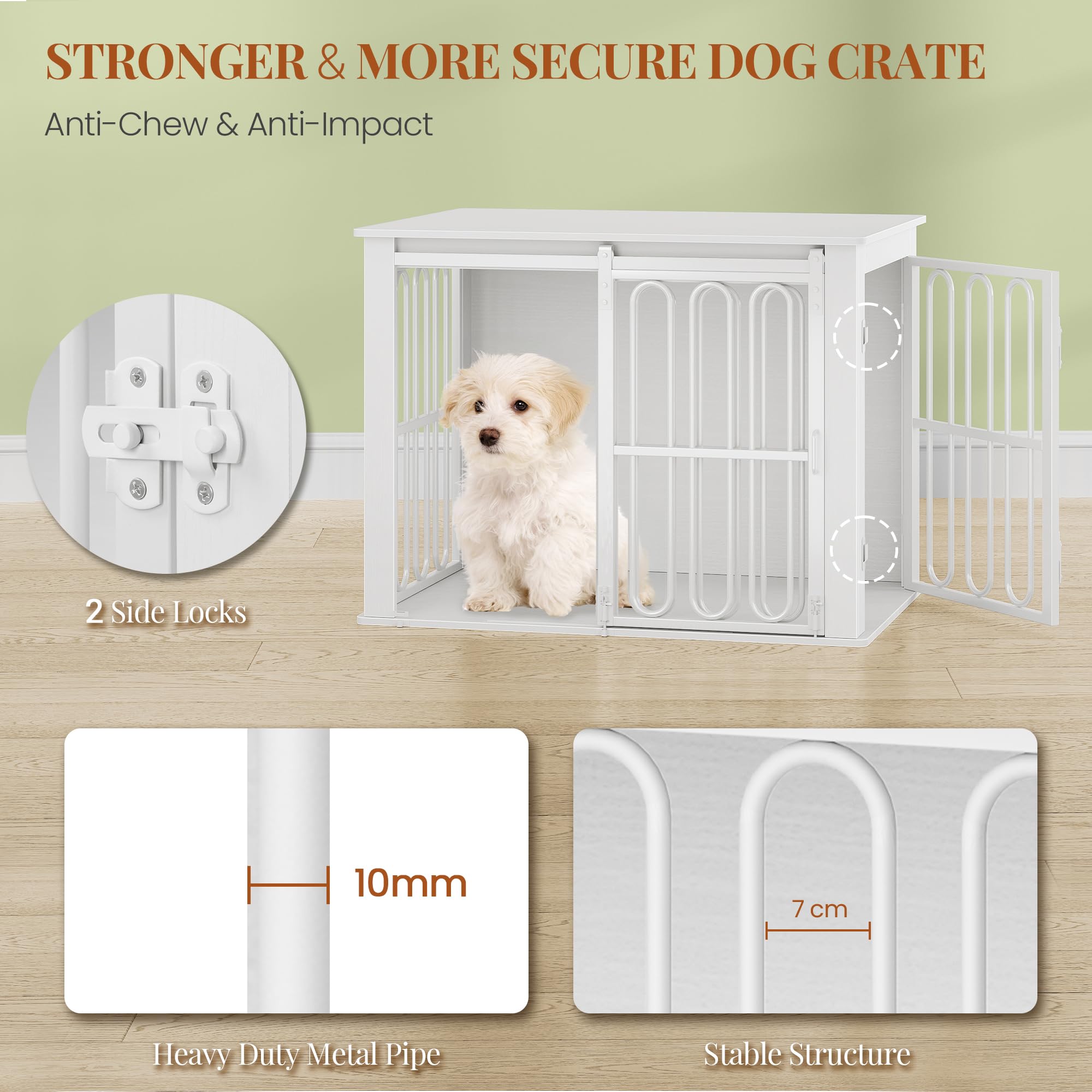 HEXCELEN Jaula para Perros Mueble de Madera, 81 × 55 × 62,4 cm, 2 Puertas, Blanco