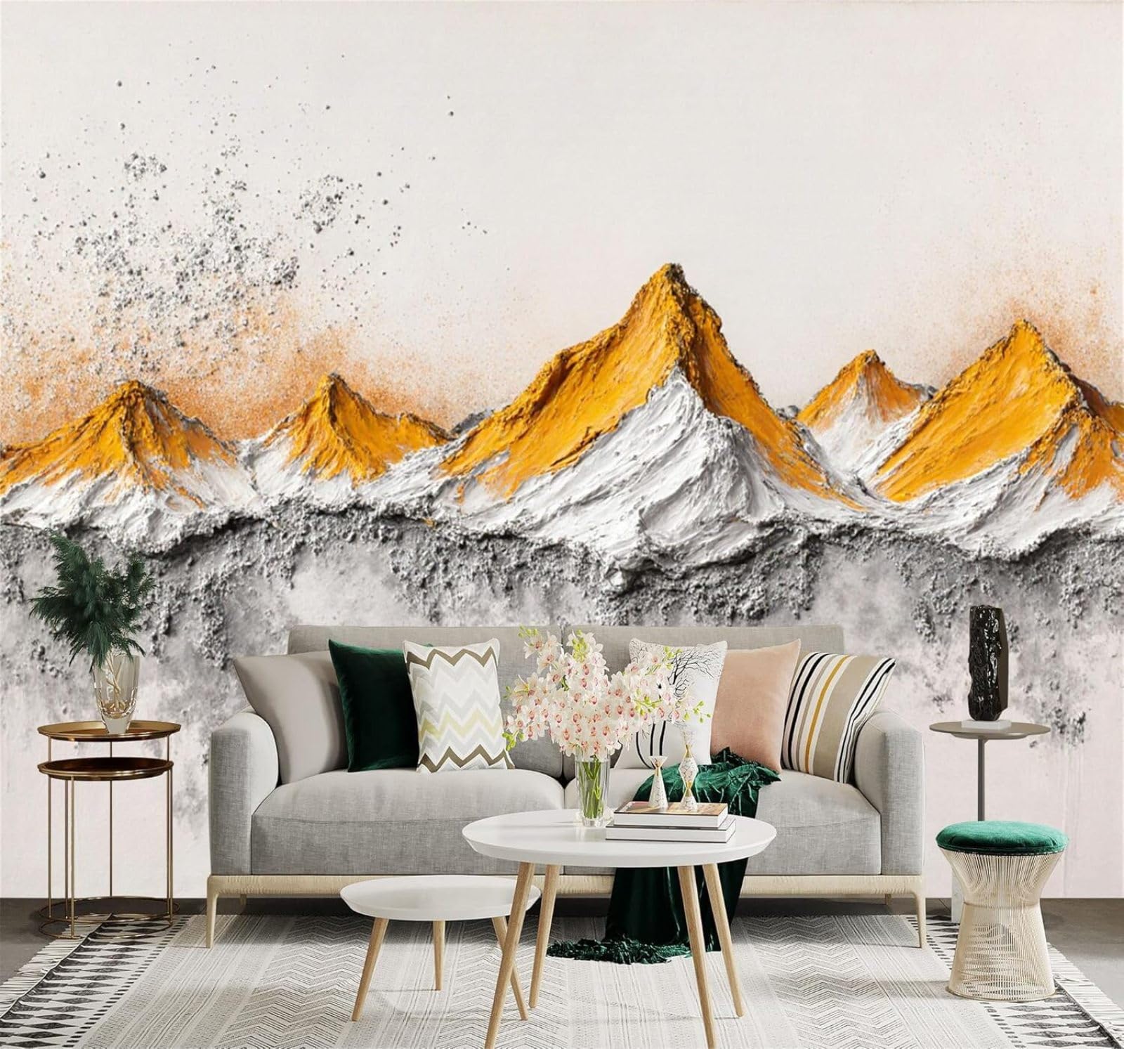 Xlming 430Cm×300Cm(B×H) Abstract Texture Hazy Landscape Golden Mountains 3D Wallpaper Premium Textured Silk Study Dining Living Room Bedroom Sofa Tv Wall Easy Install-430Cm×300Cm