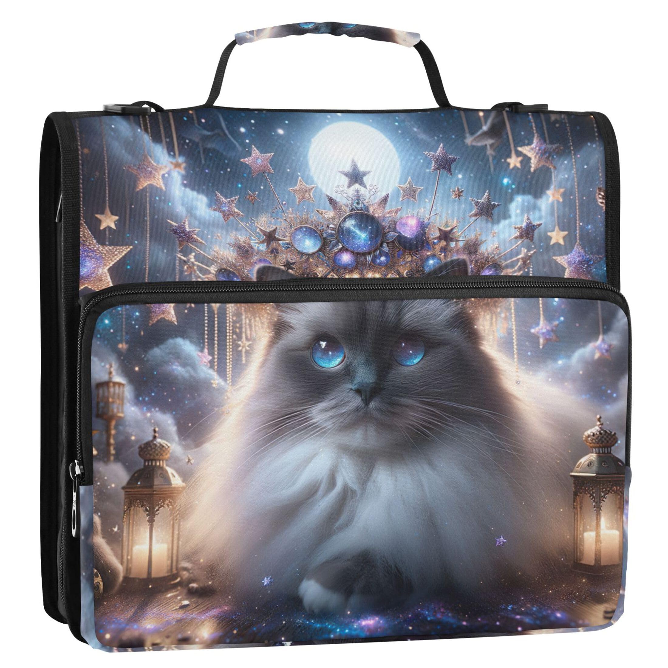 Ragdoll Cat Cute Kitten Zipper Binder Organizer 3 Ring Binders 1 1/2 Inch D Ring Keeper Binder Bag with Strap for School Portfolio & Case Ring Folder Holder