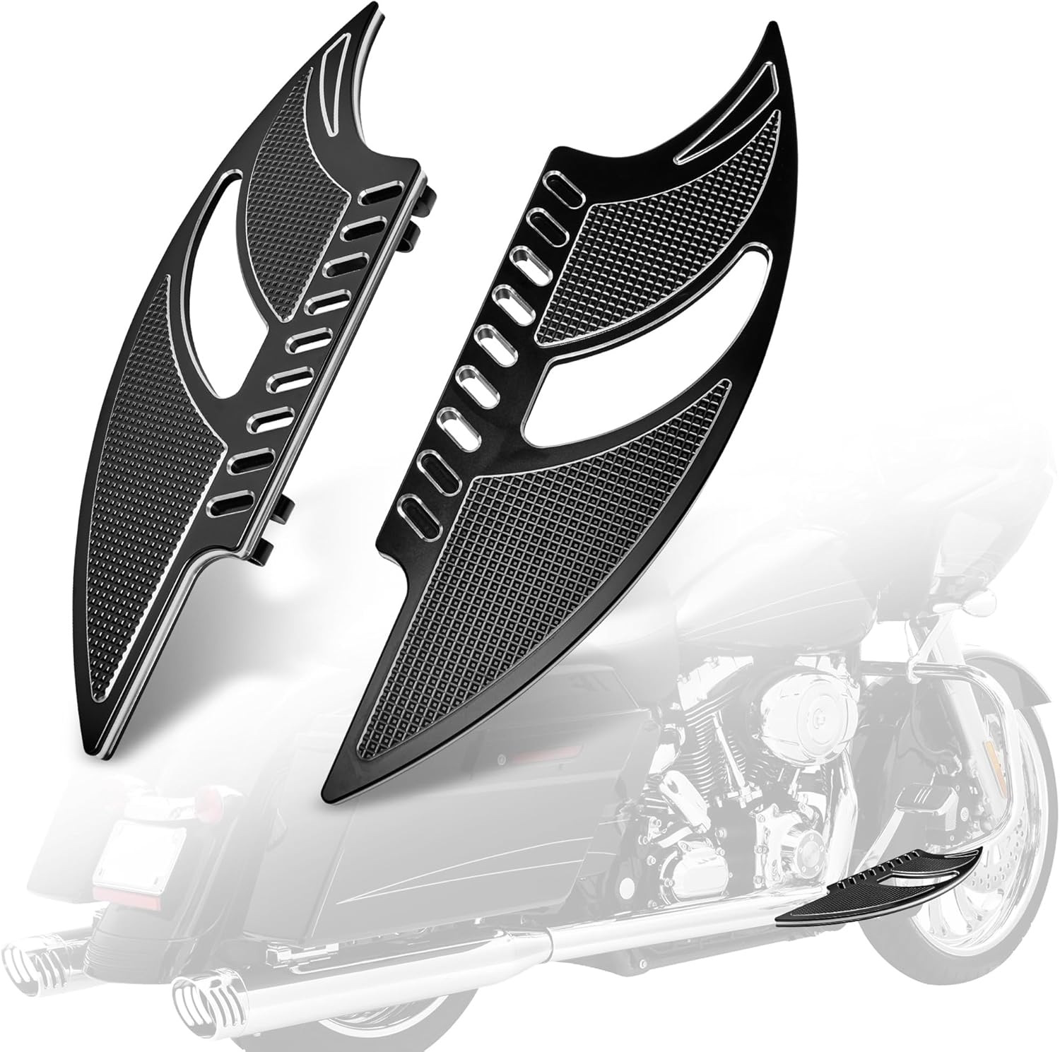 Goldfire Large Floorboards Driver Footpegs Front Rider Foot Rest Pedal Bat Shape Motorcycle Accessories Fit for Harley 2012-2016 FLD, 1986-2017 FL Softail, 1986+ Touring and 2008+ Trike Models, Black