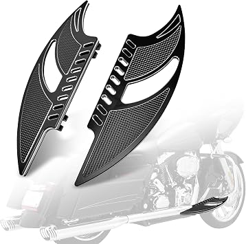 Goldfire Large Floorboards Driver Footpegs Front Rider Foot Rest Pedal Bat Shape Motorcycle Accessories Fit for Harley 2012-2016 FLD, 1986-2017 FL Softail, 1986+ Touring and 2008+ Trike Models, Black