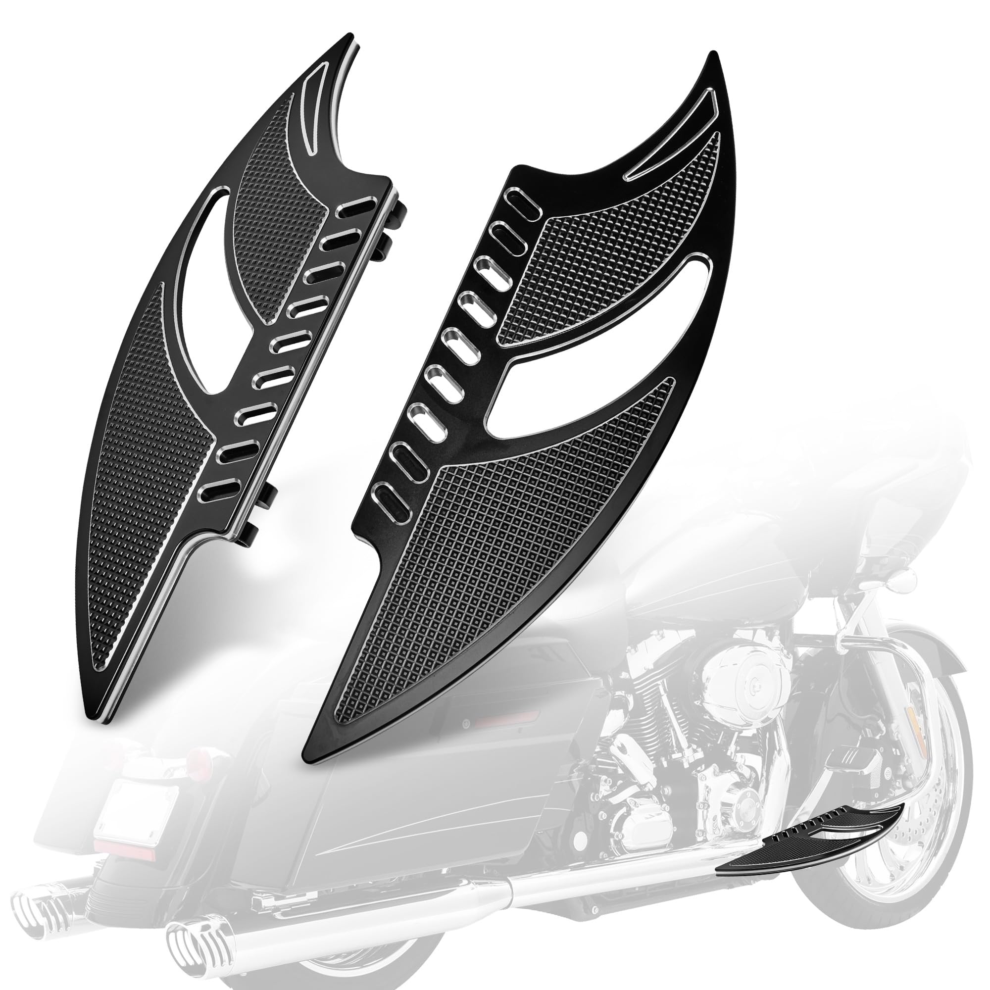 Large Floorboards Driver Footpegs Front Rider Foot Rest Pedal Bat Shape Motorcycle Accessories Fit for Harley 2012-2016 FLD, 1986-2017 FL Softail, 1986+ Touring and 2008+ Trike Models, Black