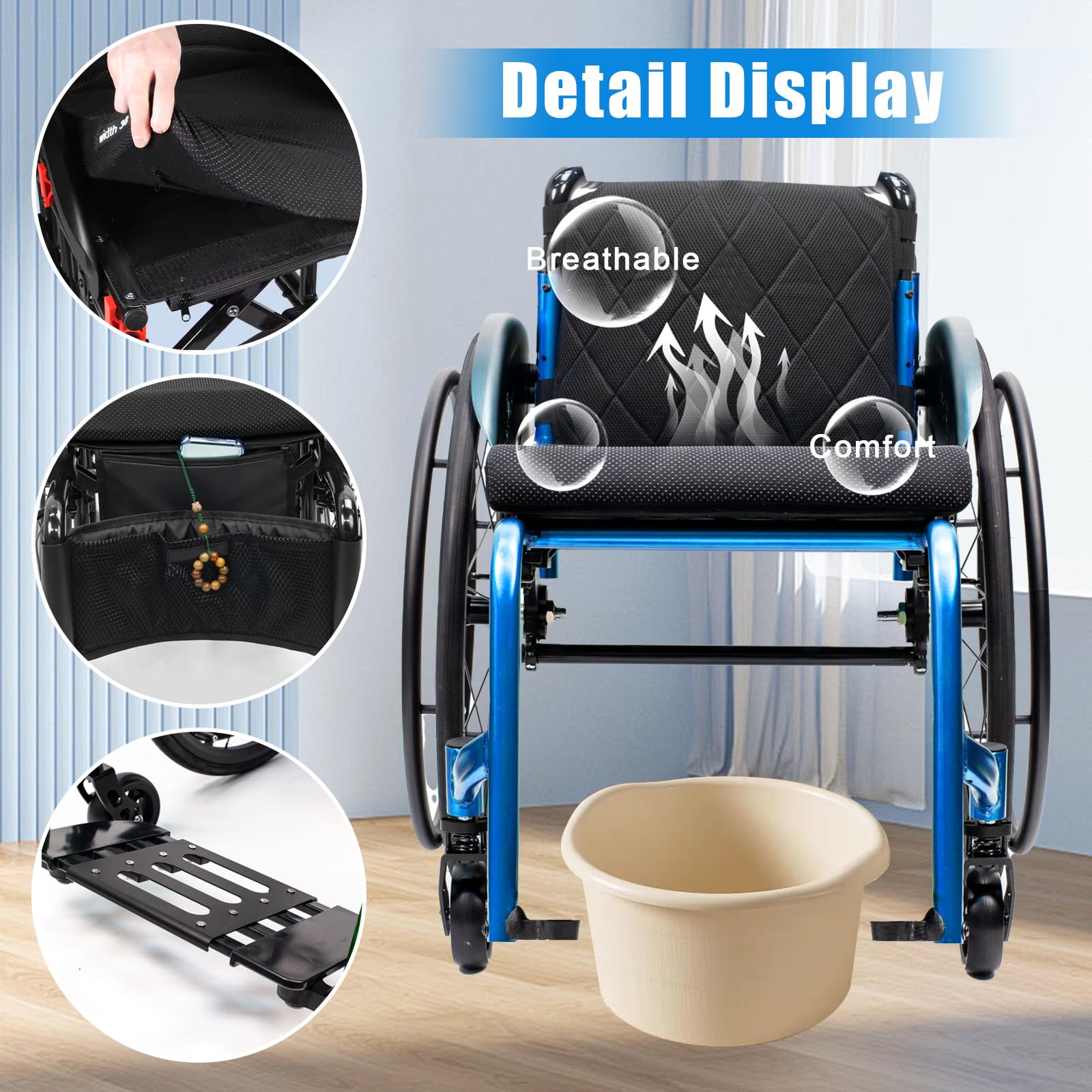 Silla de Ruedas para Deportes,Ultraligera de Aleación de Aluminio,sillas De Ruedas Manuales Autopropulsadas,Transporte Fácil,Ruedas extracción con un botón(Seat Width 45cm/17.7in,C)