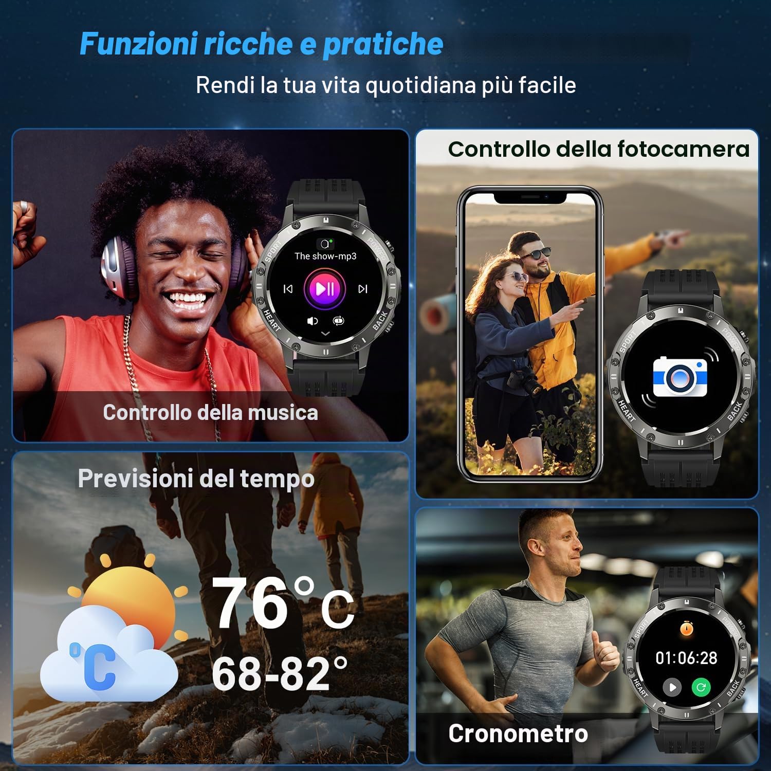 Smartwatch Uomo Donna Orologio Fitness: Bluetooth Risposta Vivavoce Impermeabil Smart Watch Digitale Per Android iPhone Samsung Compatibile con Contapassi Monitoraggio del Sonno Frequenza Cardiaca