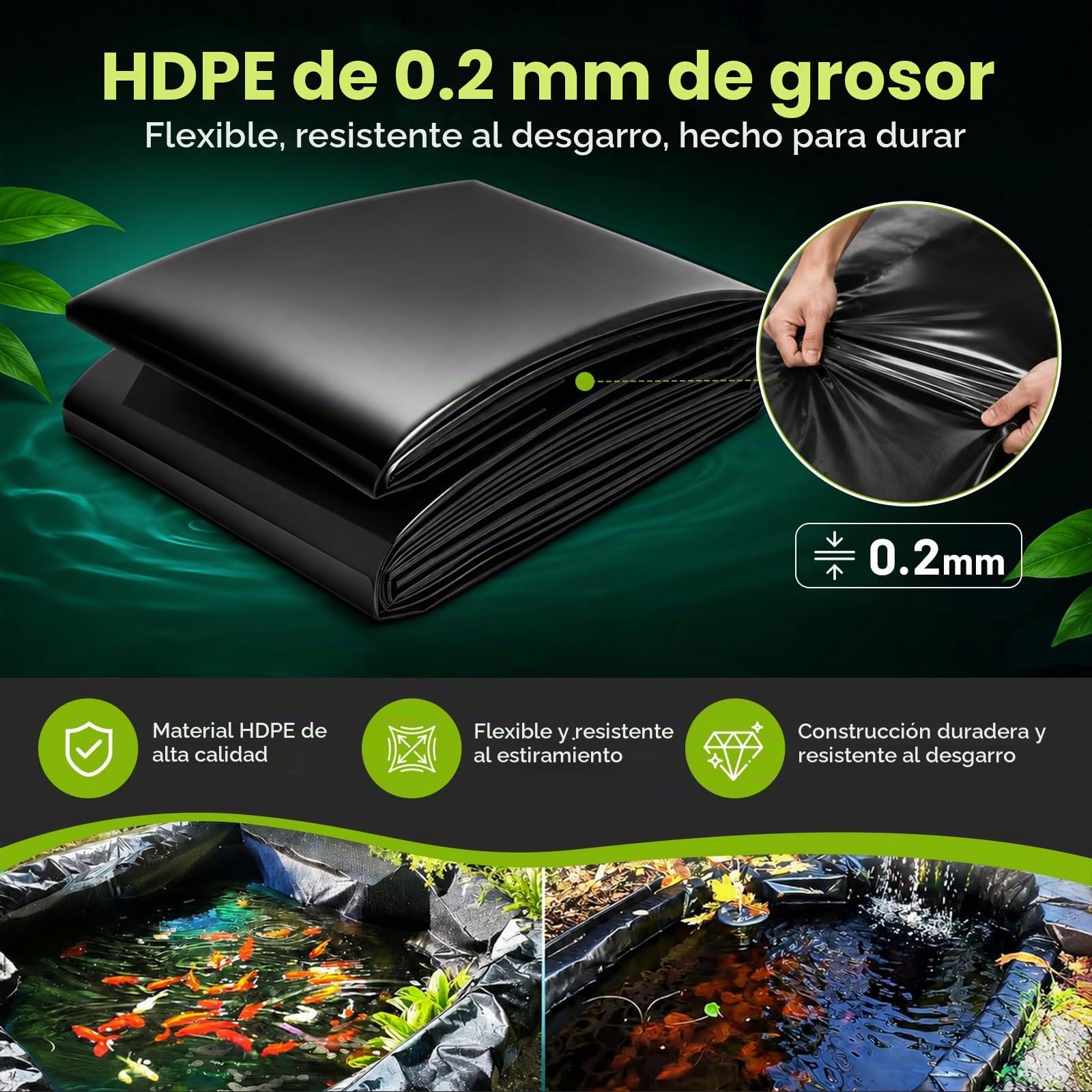 4x6m Lona para Estanque, HDPE Revestimiento de Estanque 0.2 mm de Espesor