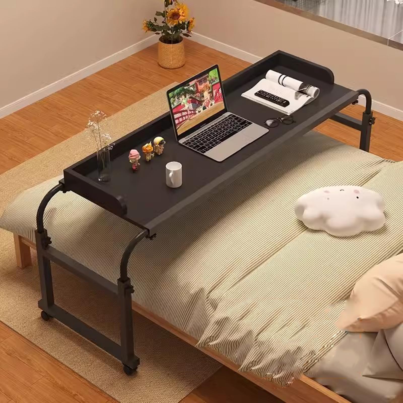 Biurko z regulacją wysokości nad łóżkiem, taca medyczna, kółka, leniwy design, rozciągliwy, rozmiar king size - 65-95 cm, taca na żywność, stół stojący