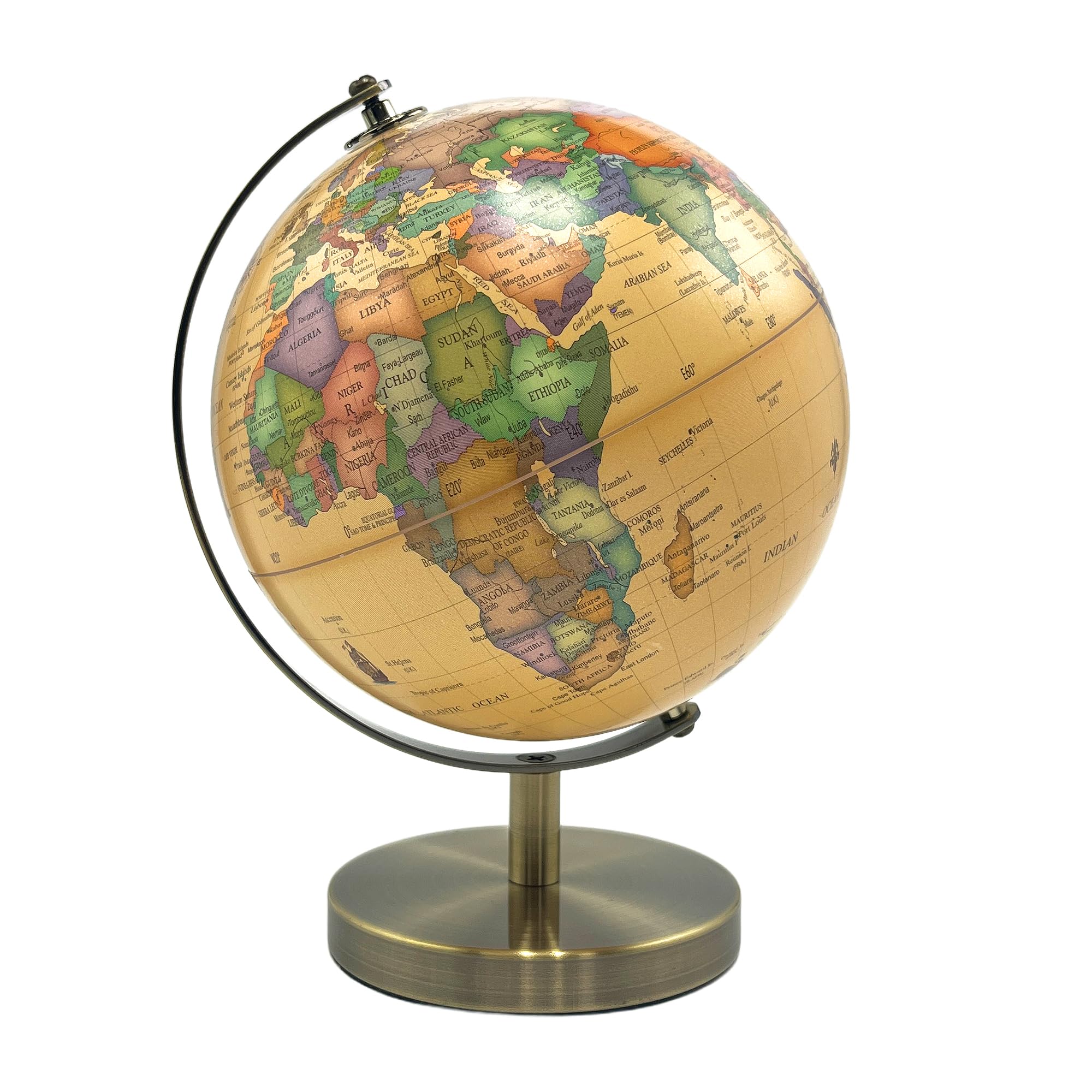Gleneagles Mini Travel Globe 14.2cm – Antique Style Desk Globe with Travel Tracker Gem Stickers Vintage Explore the World Ornament for Home Office & Study Décor Gift for Kids Friends