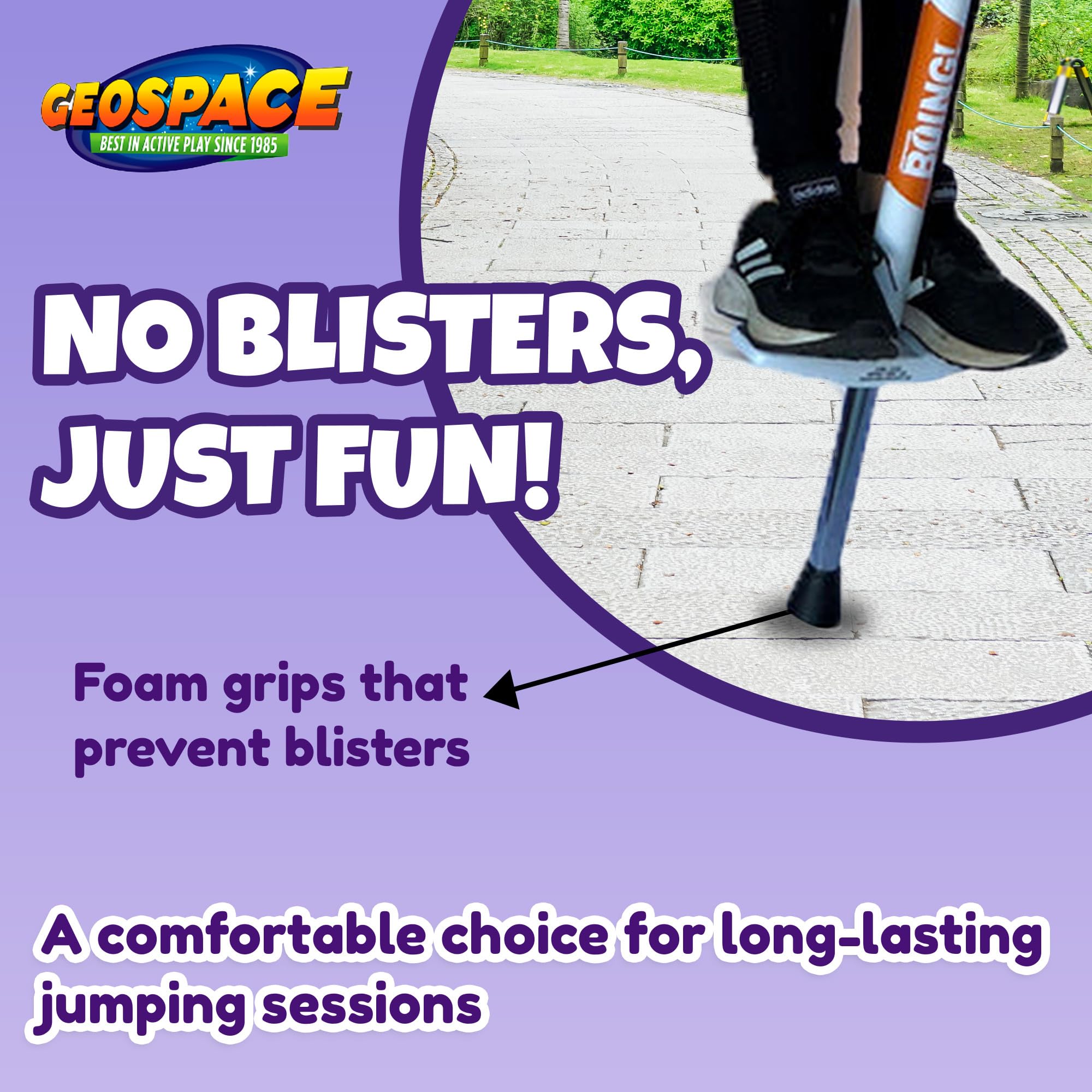 Geospace Jumparoo Boing! 'MAX' Large POGO Stick for Kids, Teens or Riders 90-160 lbs - Excellent Outdoor Active Play Toy - Improves Balance, Coordination as Well Exercise & Fitness (Black/Orange) - Image 2