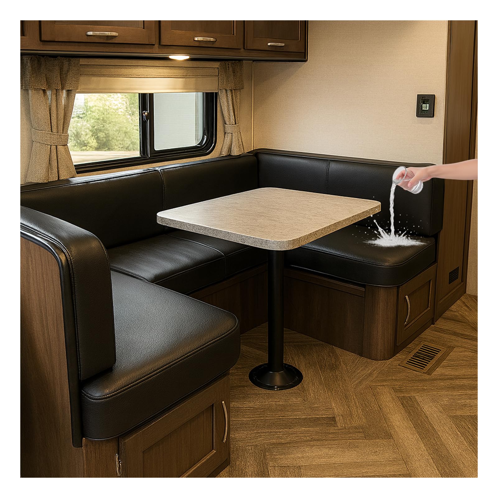 HonunGron Waterproof Caravan Seat Covers in Faux Leather, Non-Slip Motorhome Seat Cover with Elastic Band, RV Sofa and Cushion Covers for Camper Bench or Couch (Black,W 60-85 cm, D 30-50 cm)