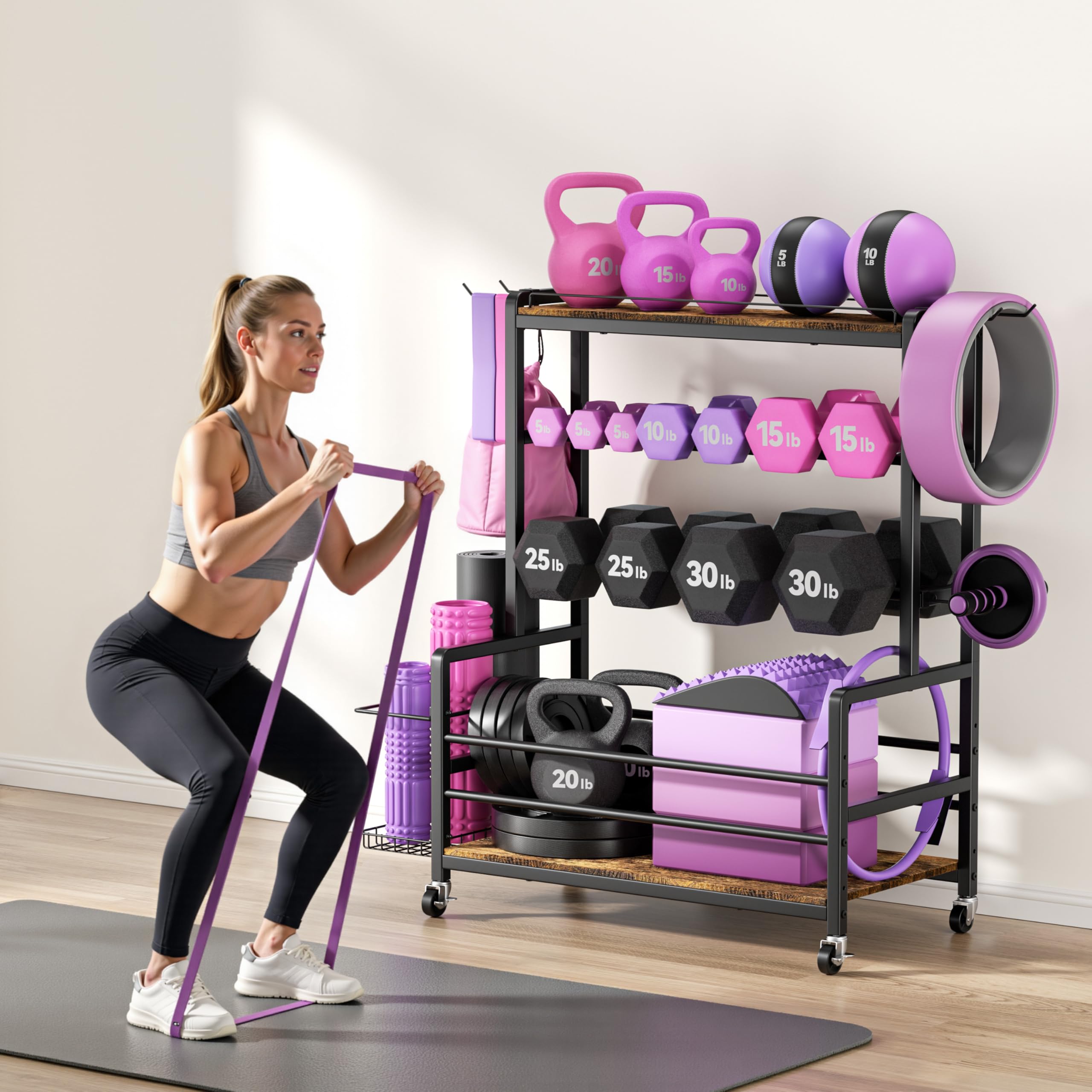 3-stöckiges Hantel- und Kettlebell-Regal, Medizinballhalter, 600-Pfund-Stahl-Organizer