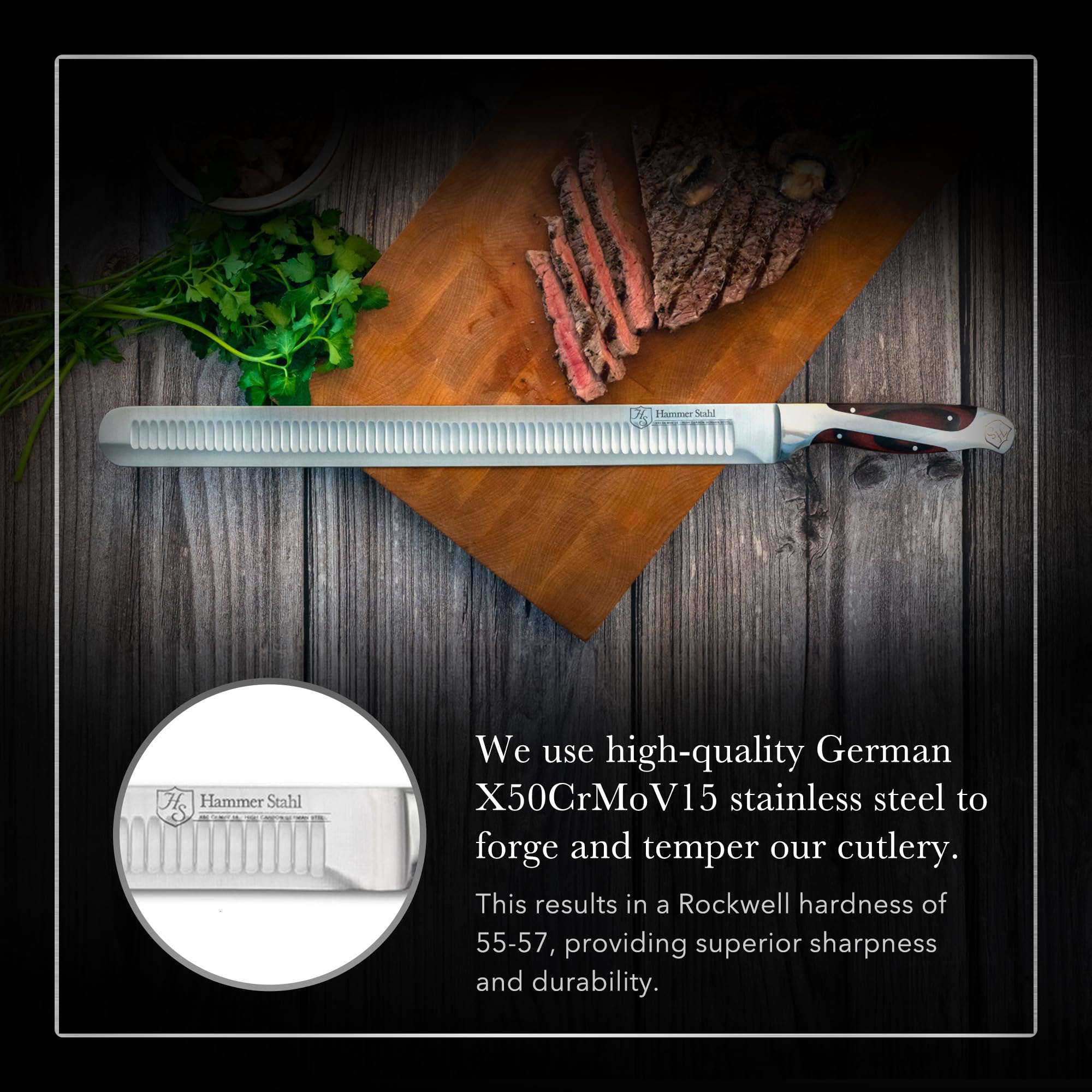 Hammer Stahl 14 Inch Slicer | German Forged High Carbon Steel | Brisket Slicing Knife with Ergonomic Quad-Tang Pakkawood Handle & Gift Box — Amazon image 3