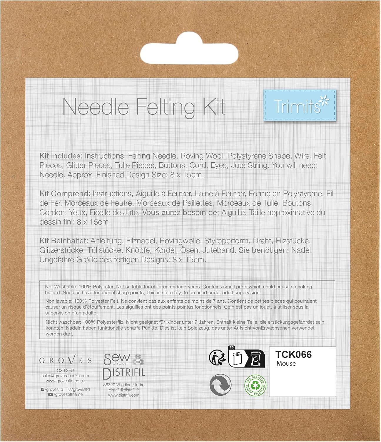Trimits Needle Felting Craft Kit, Christmas, Includes Roving Wool Needle Stuffing Instructions, Nordic Mouse