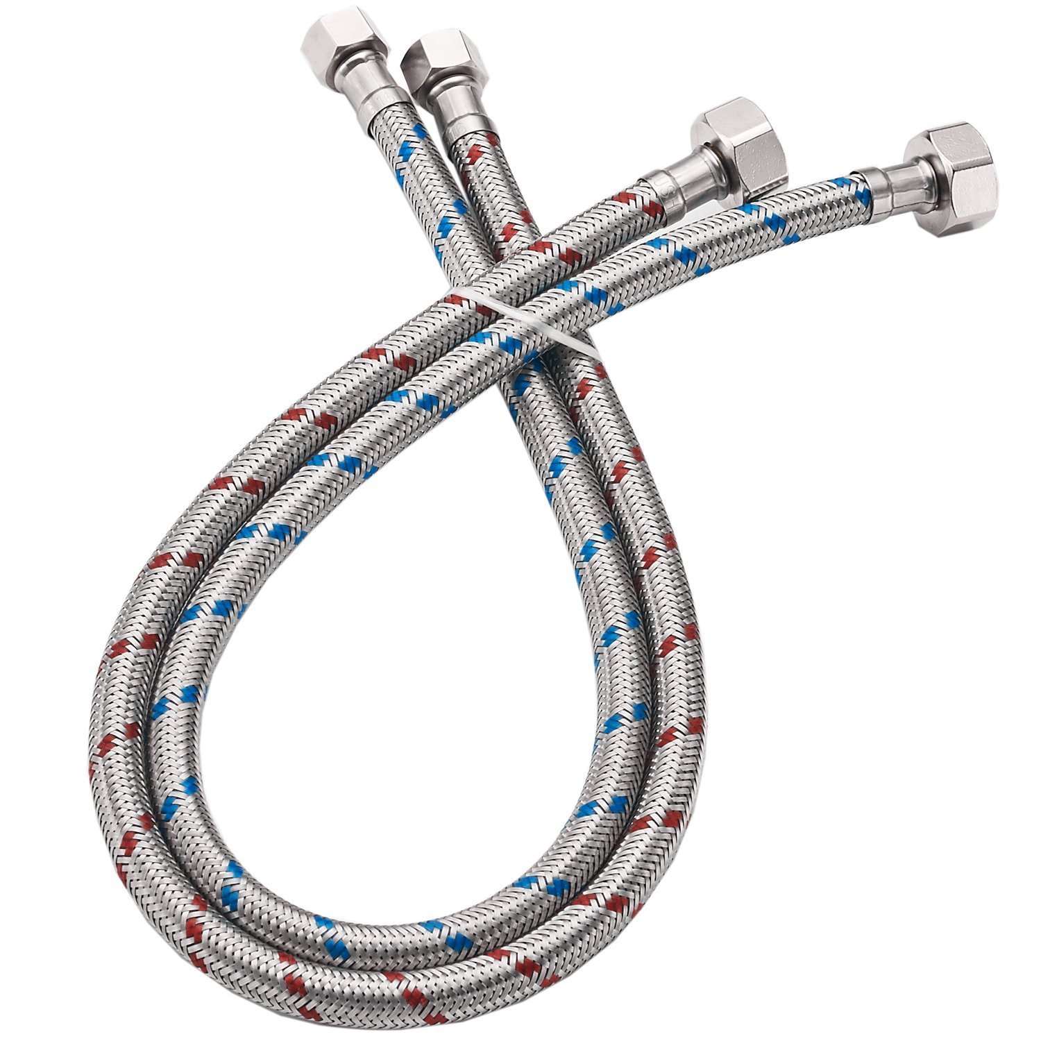 Faucet Supply Lines 24" Stainless Steel Braided Water Supply Line - 3/8" Female Compression Thread x 1/2" I.P. Female Straight Thread Faucet Hose Connector x 2 Pcs (1 Pair)