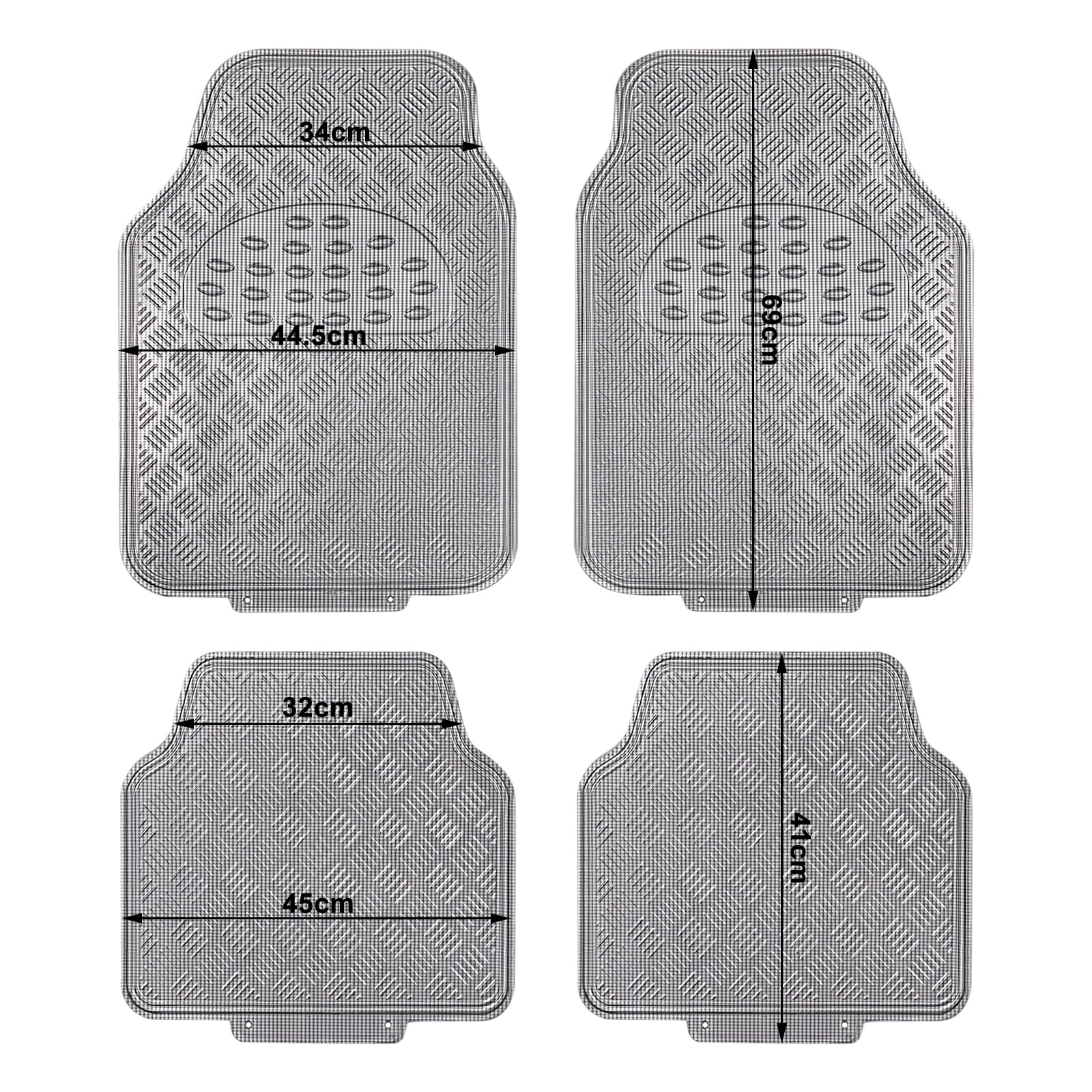 WOLTU Tappetini Auto Universali Tappeto Antiscivolo PVC Simil Alluminio Set 4 Pezzi Nero Lucido