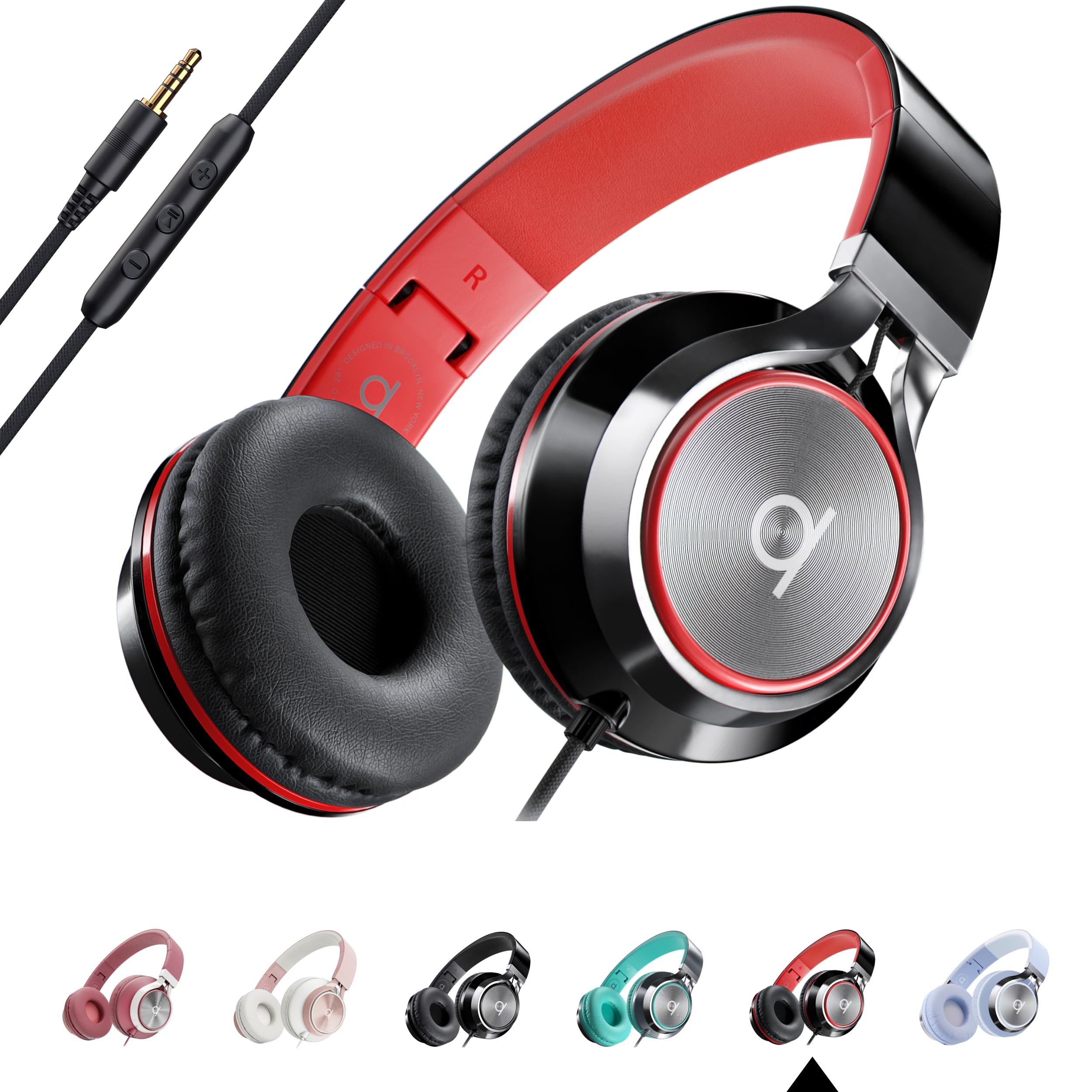 ARTIX CL750 Wired Headphones with Mic and Volume Control — 90% Noise Cancelling Plug In Headphones for Laptop, PC, iPad and Computer Wired, Over Ear Head Phone with Cable — (Foldable, Aux Jack 3.5mm)