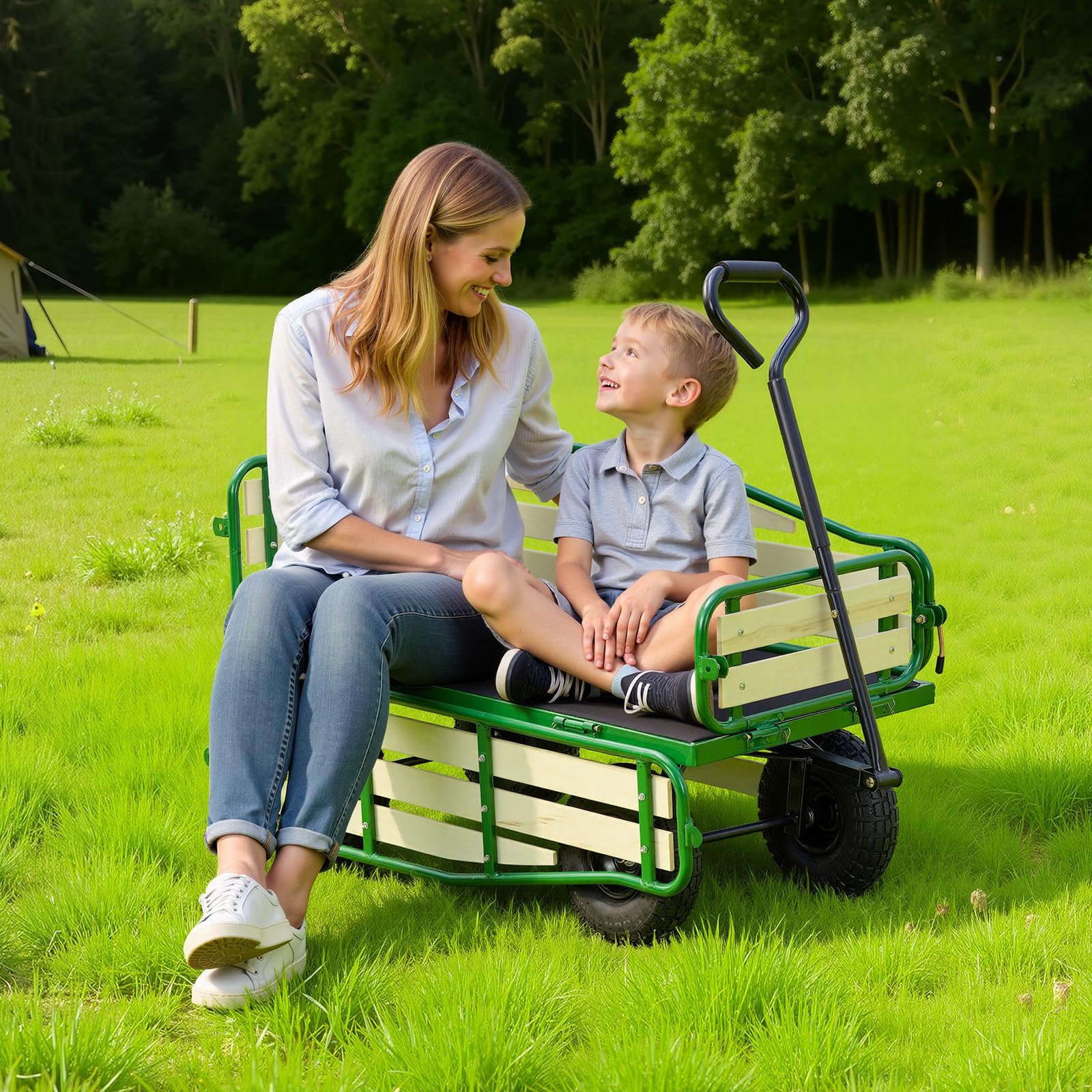 VEVOR Chariot à Tirer Enfants 102 cm Chariot Enfant Tout-Terrain pour Tout-Petits, Cadeau Anniversaire, Jardinage, Plage, Camping, Aventures en Plein Air, Charge 250 kg, avec Panneaux Bois, Poignée