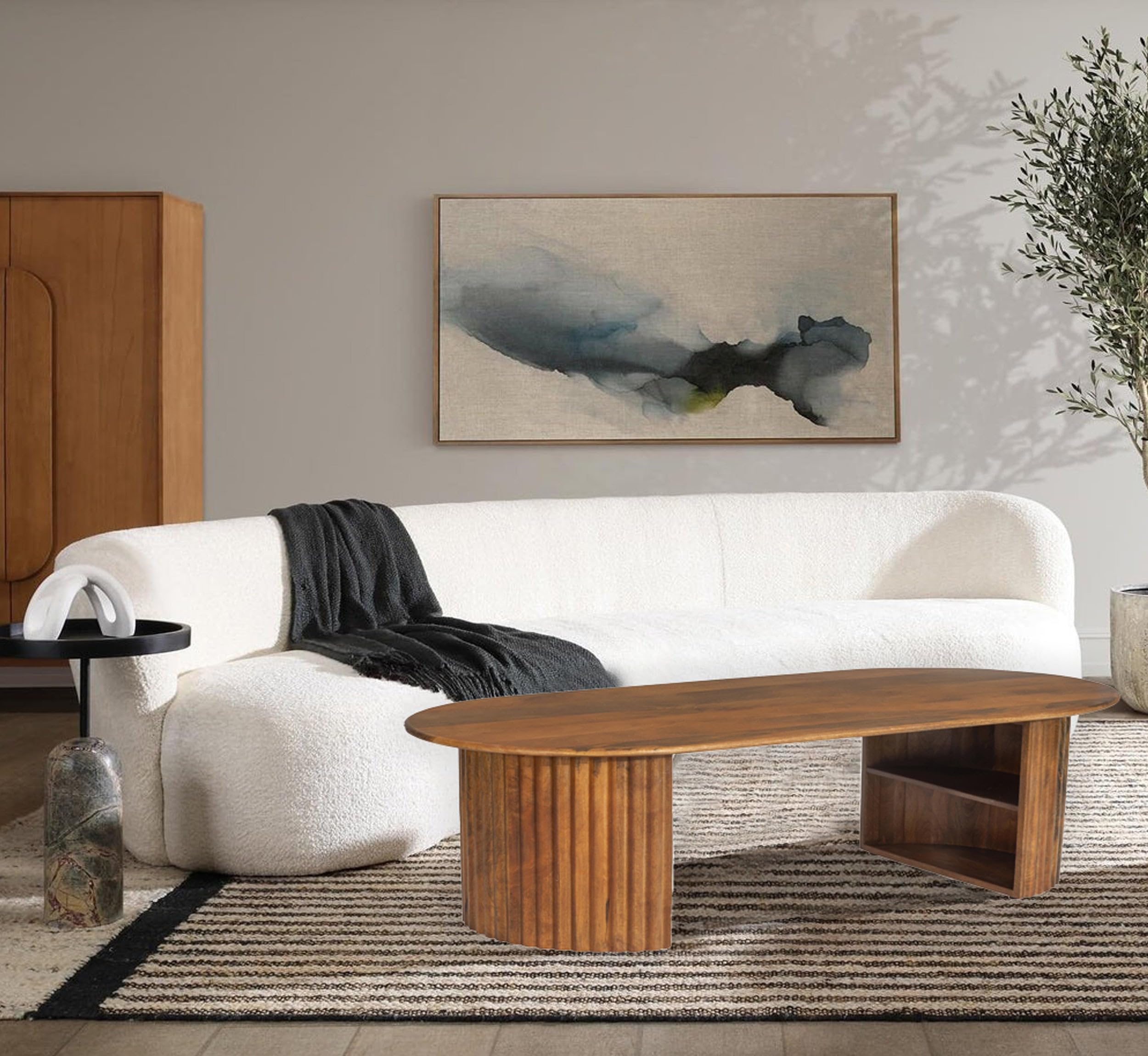 CORSICA DESIGNS Wooden 40x20x16 Storage Centre Table for Living Room, Solid Waterproof Wood Large Modern Coffee Table for Home Furniture, Stylish Oval Design for 3, 4 Seater Sofa (Honey Gold)