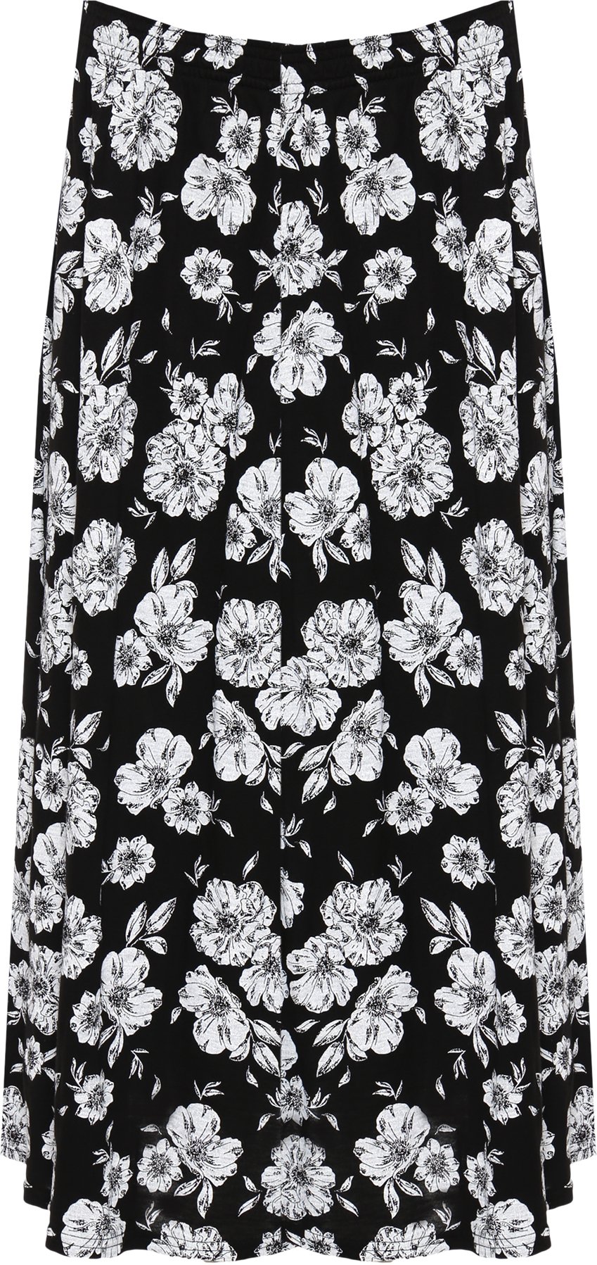 WearAll Plus Womens Elasticated Midi Skirt Ladies Spot Cirle Print Stretch New - Black White - 20-22