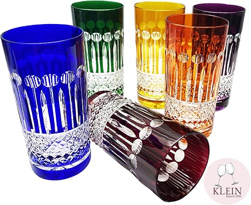 Miniatura 2 de 6 Aperitif Juice and Water Crystal Glasses - 6 Colors Assortment - Service Roemer Diamant (12 fl oz) - Klein House Artisan du Cristal - Gift set -