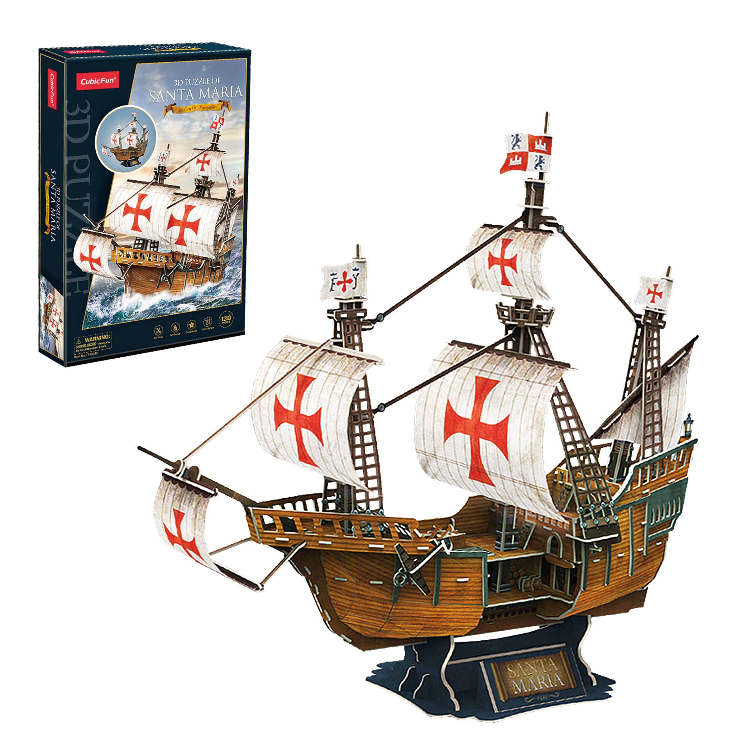 Puzzle 3D - Maquette Bateau Santa Maria | Maquette Bateau A Construire | Puzzle 3D Enfant Et Adulte | Puzzles 3D Adulte Et Enfant | 130 Pièces | Cadeau Garcon 8 Ans