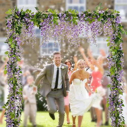 Miniatura 8 de Lvydec - Guirnalda de flores artificiales de glicinia 4 unidades en total 288 pies flores artificiales de seda para colgar en el hogar jardín