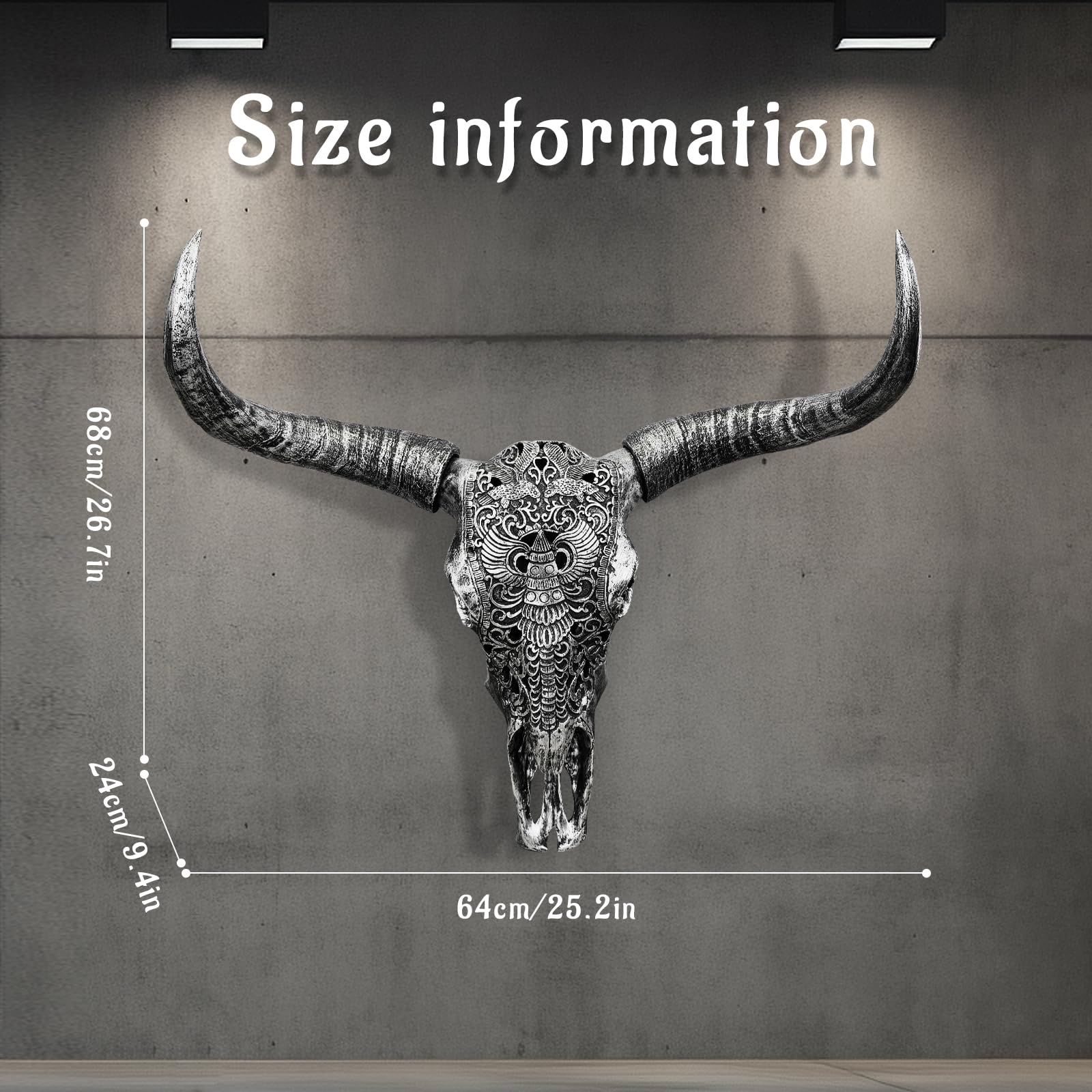 Cow Skull Wall Decor,Long Horn Cow Skull Wall Hanging,Cow Skull Wall Hanging Decor,Faux Taxidermy Head Wall Decor,Simulation Large Bull's Head Boho Style,Decor Wall Sculpture for Home Office (Black)