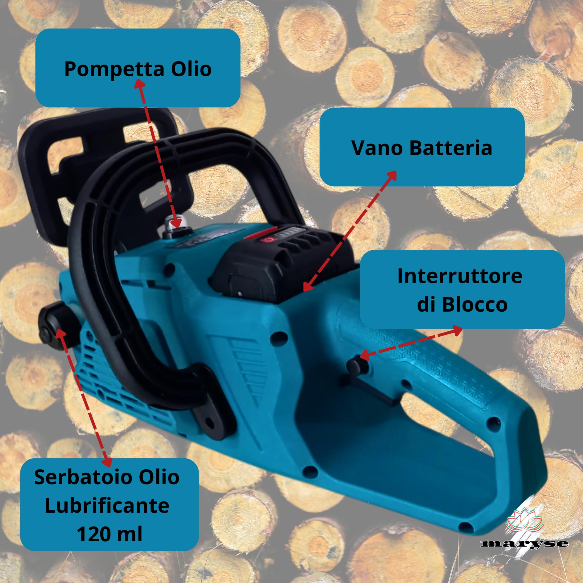 Motosega a Batteria Brushless 48V 6.0Ah - Barra 300mm, Velocità Catena 8m/s, Elettromotosega Leggera (3KG) con Kit Montaggio e Serbatoio Olio 120ml