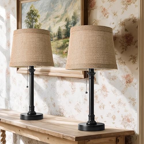 Miniatura 10 de Oneach Lámpara de mesa pequeña de 19.5 pulgadas para dormitorio, lámparas de noche para mesita de noche, lámpara de mesa negra para sala de estar