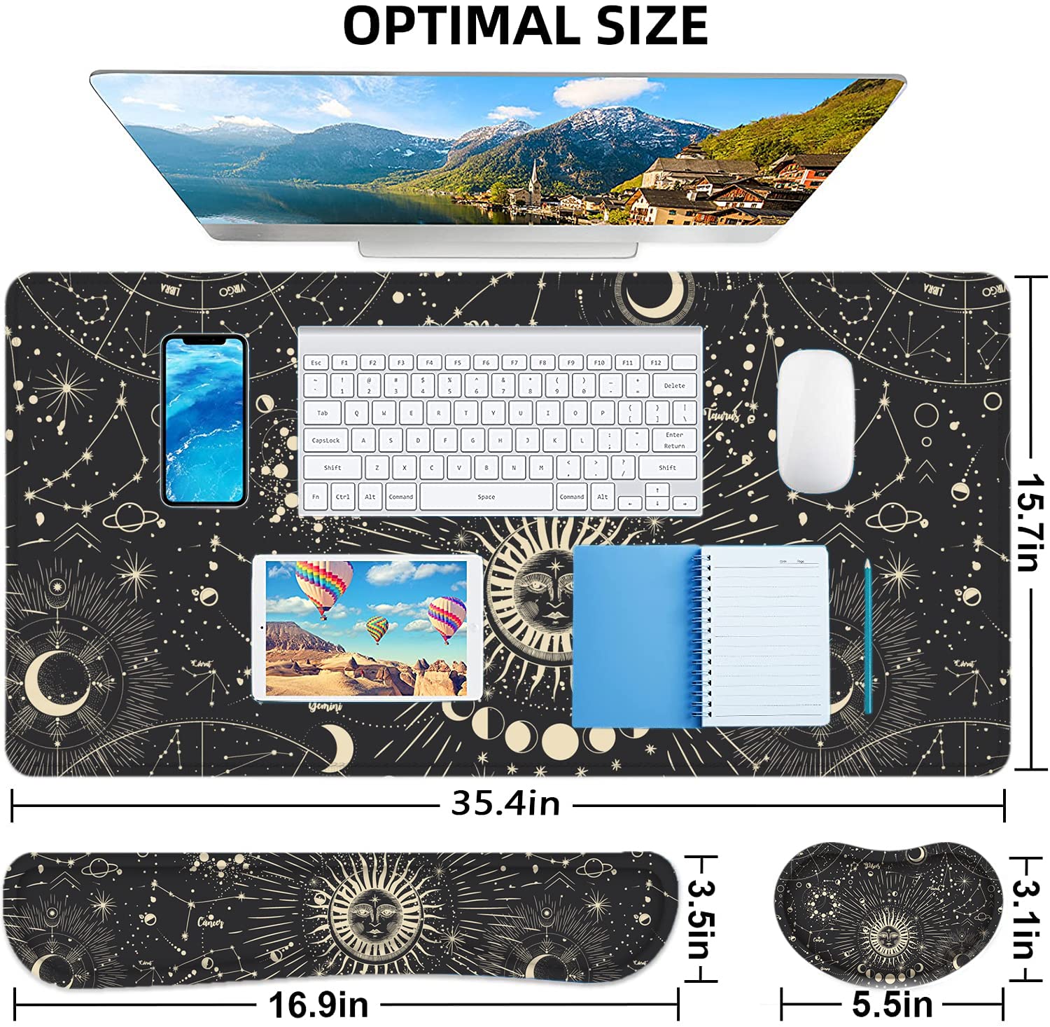 Ładna podkładka pod mysz i zestaw żelowych podkładek pod nadgarstek, rozszerzona podkładka na biurko (80 cm x 30 cm) z ergonomiczną podkładką pod klawiaturę z pianki z pamięcią kształtu, duża podkładka pod mysz do gier, antypoślizgowa, łatwe pisanie, do d