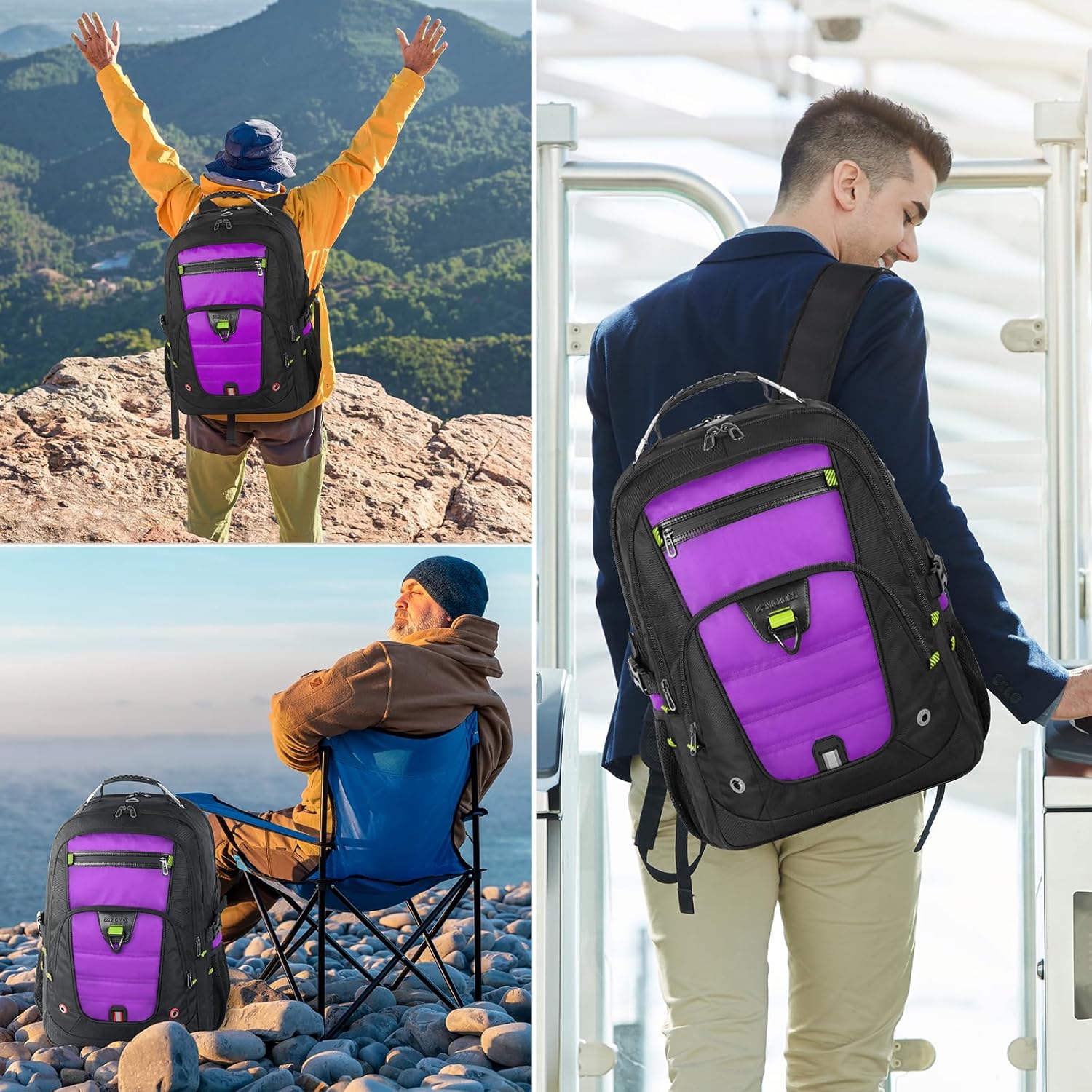 Z-MGKISS 52L Travel Backpack for Women, Large Waterproof Anti-Theft Backpack 17.3 Inch with USB Port, TSA-Approved Daypack, Gifts for Women Teacher Business College, Purple - Image 7