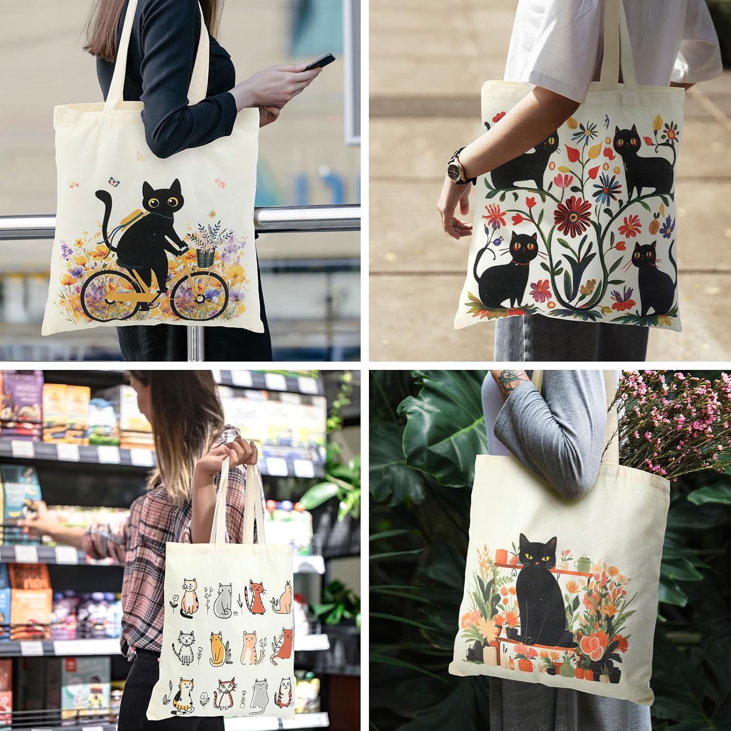 12 Pieces Gift Bags Canvas Tote Bags Bulk Reusable Grocery Bag for Women - Image 6