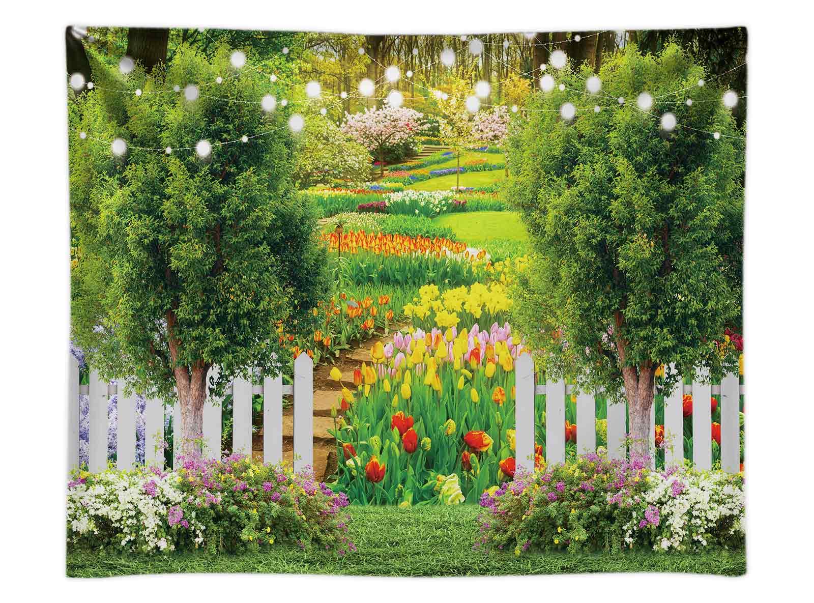 Funnytree96" x 72" Spring Backdrop Flower Garden Landscape Scenery Grassland Park Background Easter Kids Children Baby Shower Birthday Party Decor Studio Photography Banner Prop Photobooth Gift