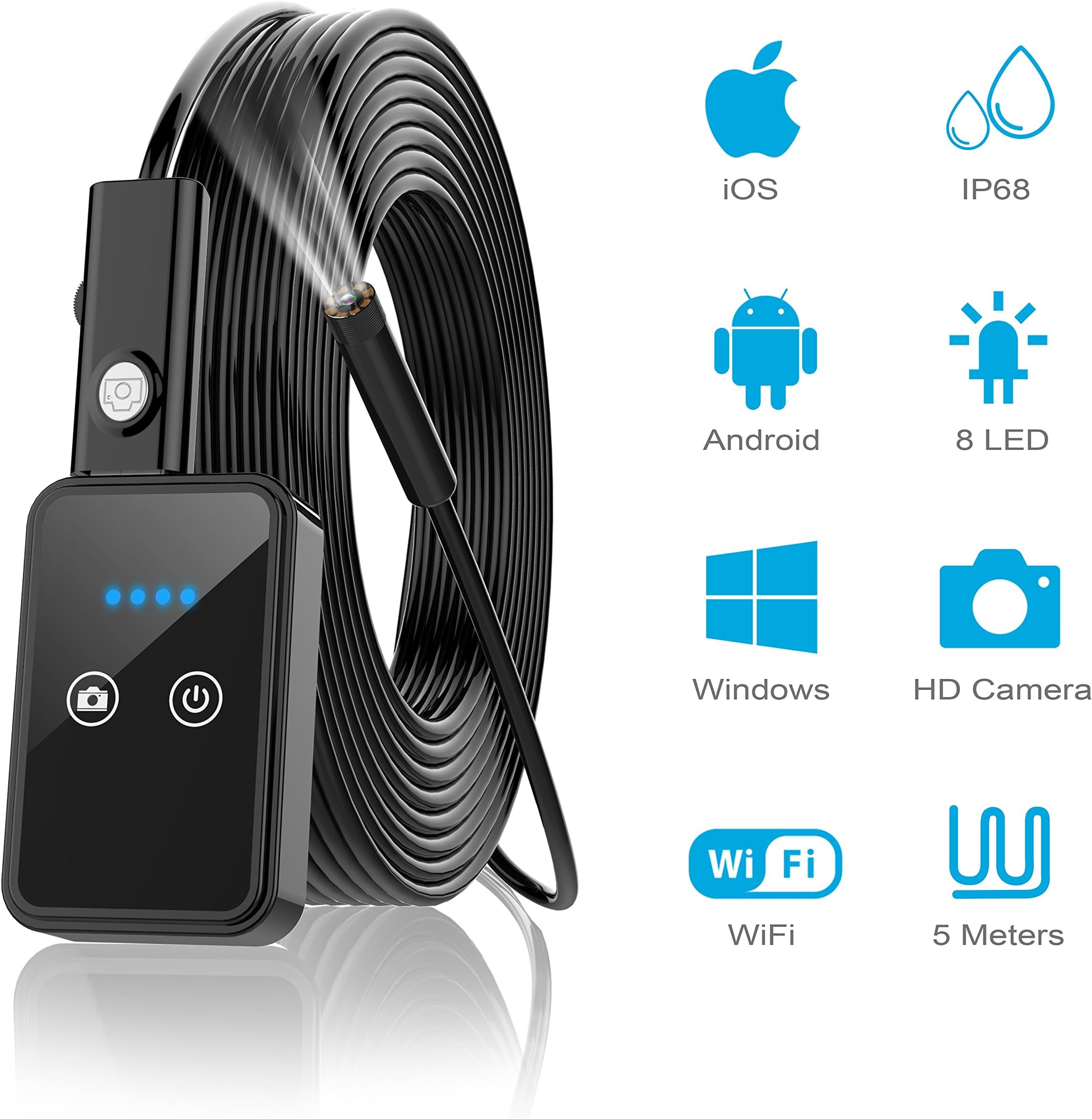 VICTONY 1200P 16.4FT Semi-Rigid Wireless Endoscope, 2.0 MP HD WiFi Borescope Inspection Camera, Snake Camera, Support Android/iOS /Windows/Smartphone /Tablet/PC