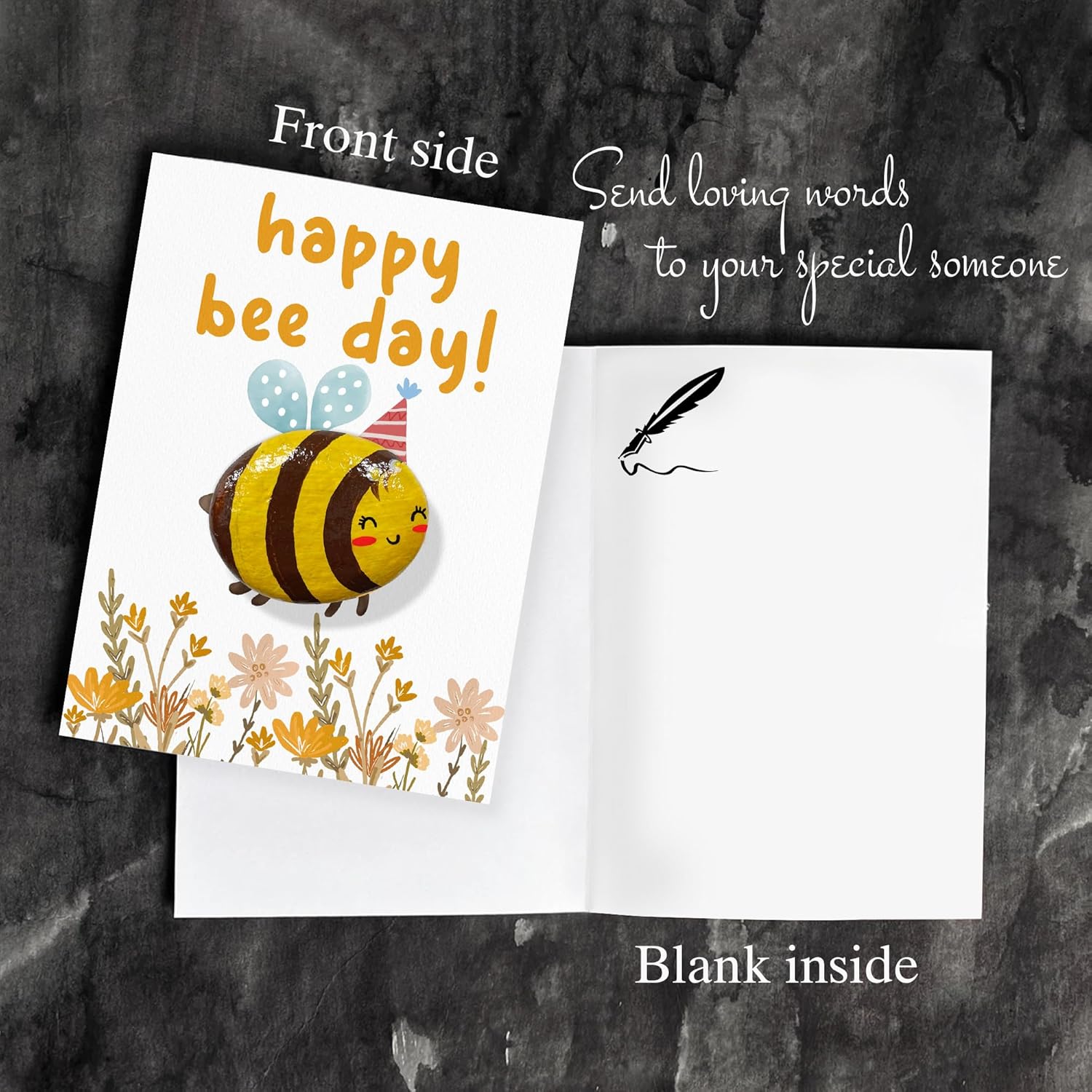 Happy Bee Day Card – Hand-Painted Pebble Bee Birthday Card, Cute Bee Greeting Card for Women, Kids & Friends, Unique Handmade Bee Card, Funny Bee Birthday or Bee Valentine Handcrafted Cards - Image 5