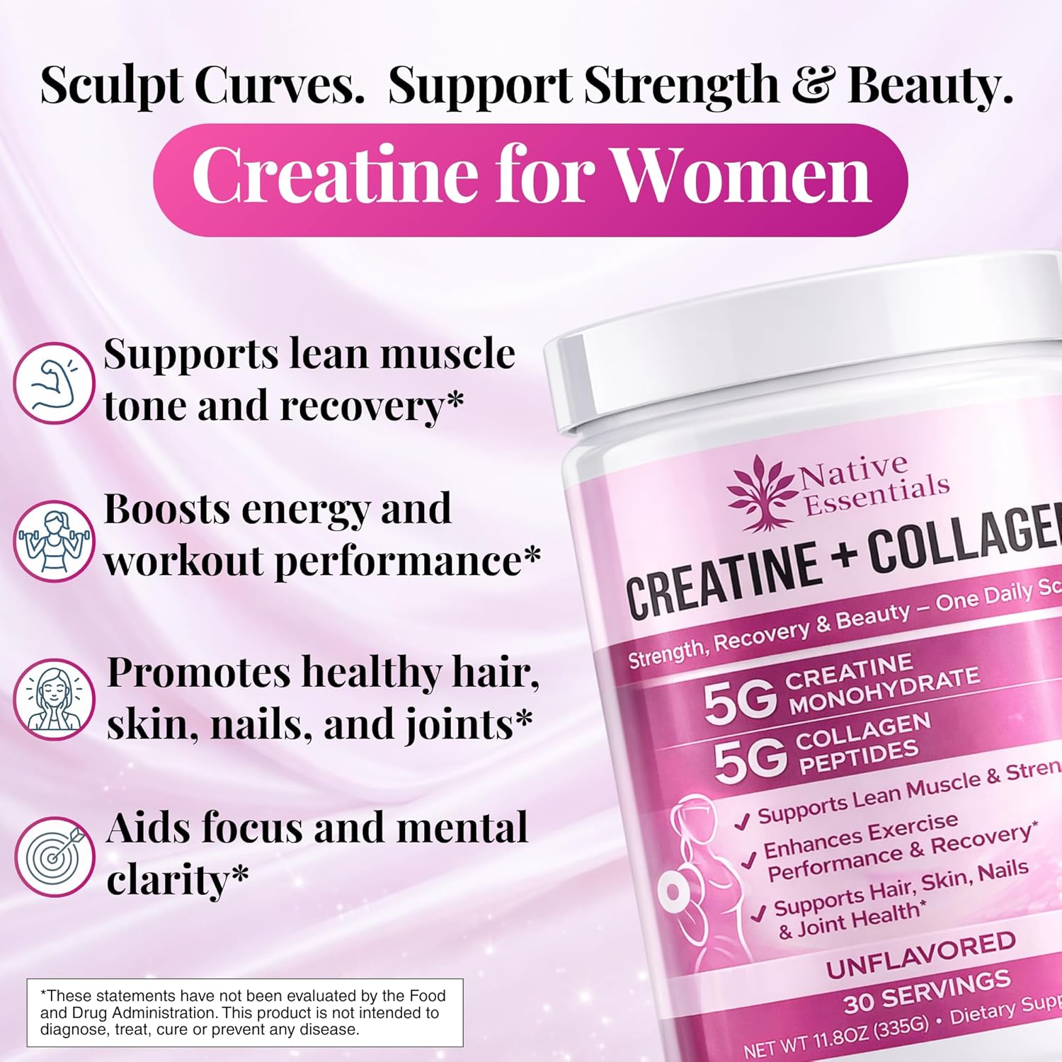 Creatine for Women + Collagen Peptides 5g Each - Muscle, Beauty, Performance - Image 3