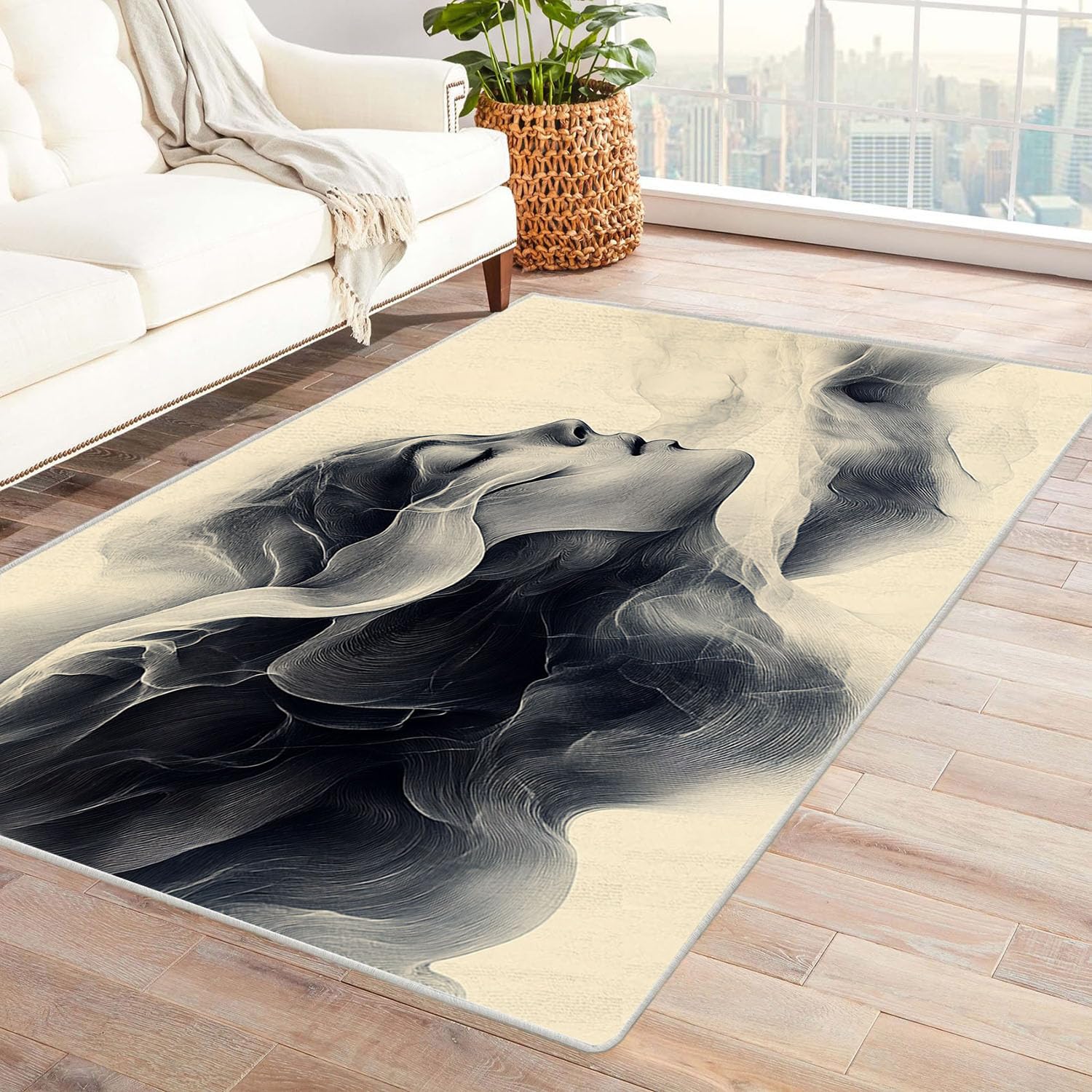 Tapis portrait abstrait anti-glisse et lavable pour masquer les taches