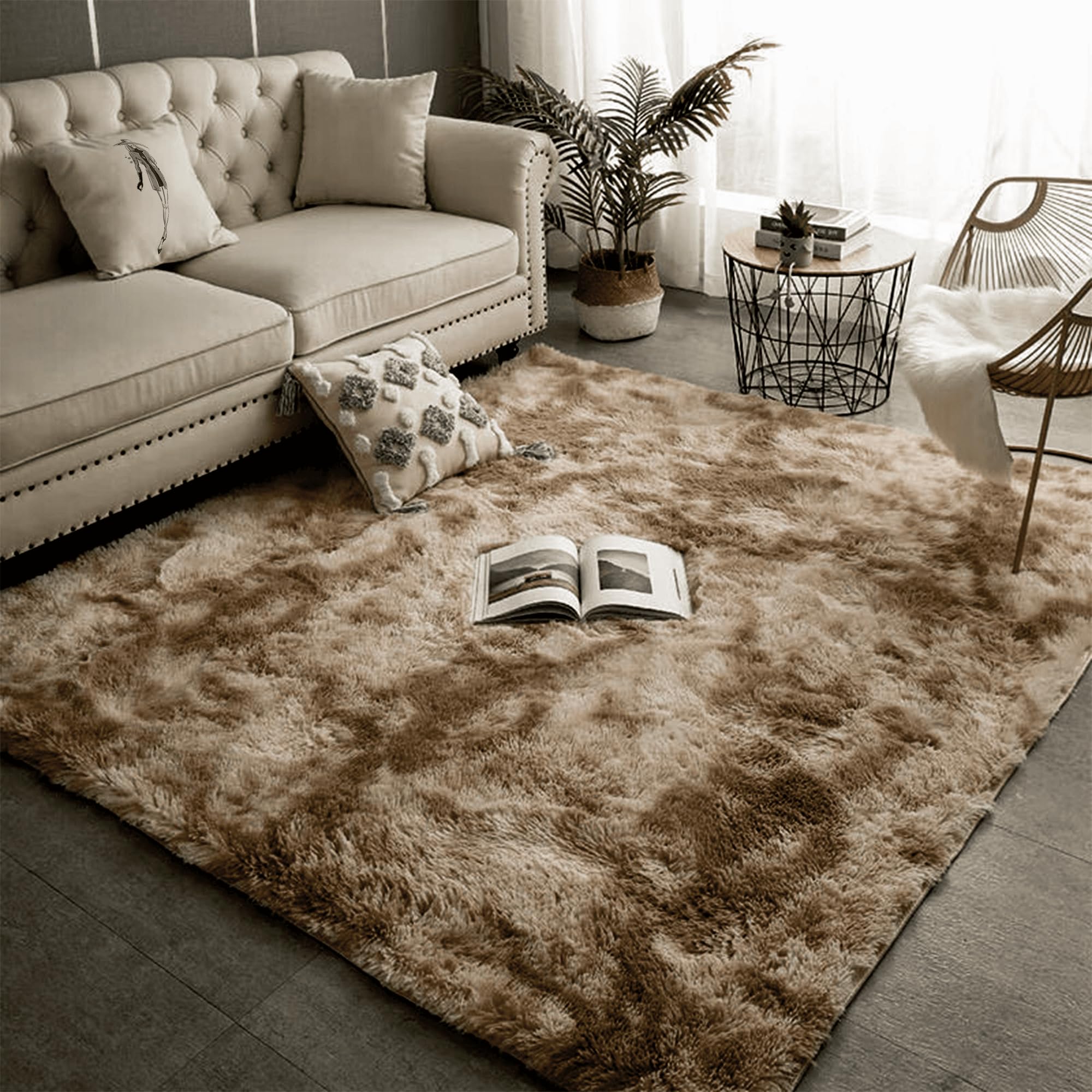Tapis de chambre enfant poils longs doux marron anti-froid sol 140x270