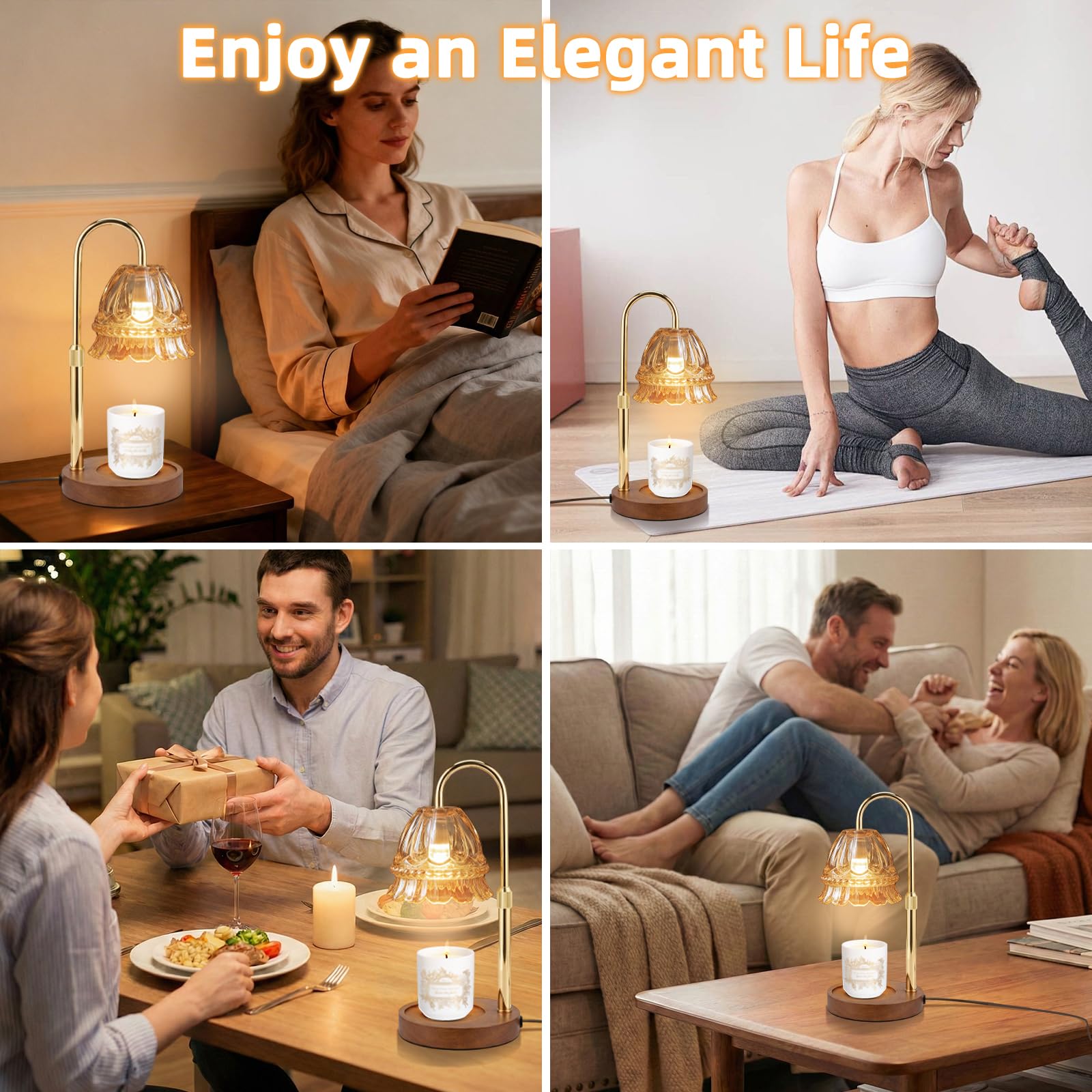 Lámpara Calentadora de Velas, Lámpara Calienta Velas con Temporizador y Atenuador, Candle Warmer Lamp Eléctrico con 2 Bombillas, Vela Lampara Perfumada Altura Ajustable para Hogar Decoración