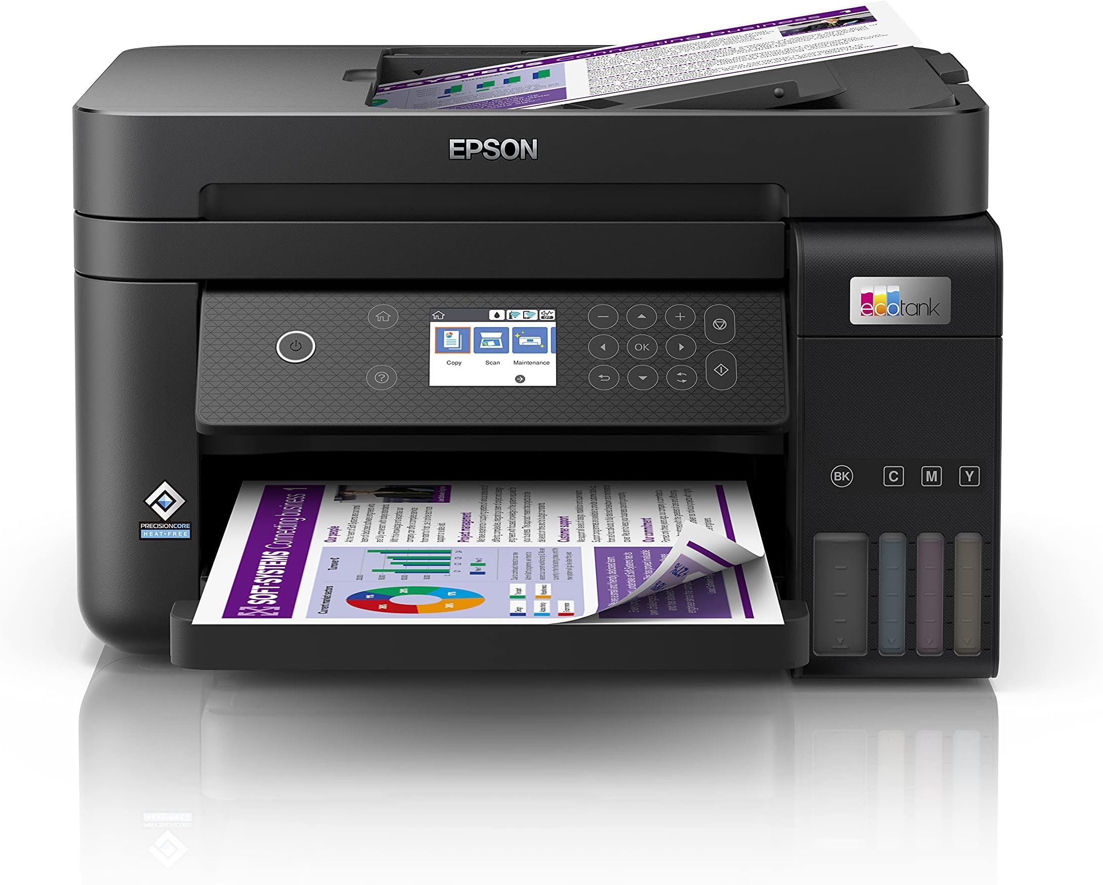 Ecotank L6270 Office Ink Tank Printer A4 Colour 3-In-1 Printer With Adf, Wi-Fi And Smart Panel Connectivity And Lcd Screen, Black, Compact