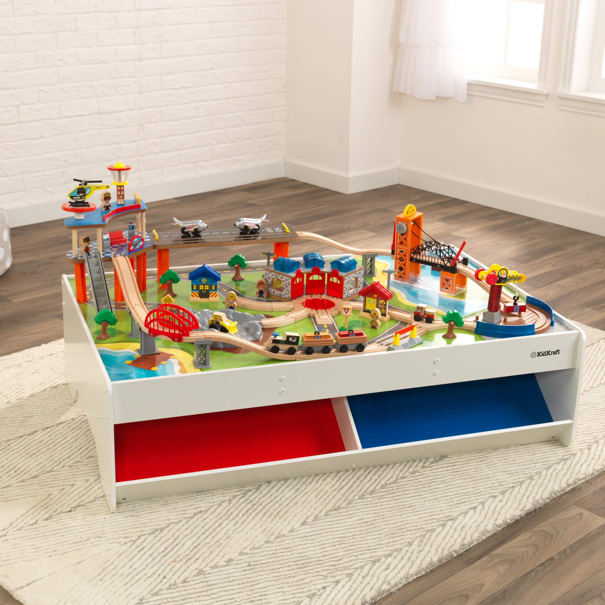 Amazon | KidKraft 鉄道エクスプレス 木製列車セット & テーブル 79個 