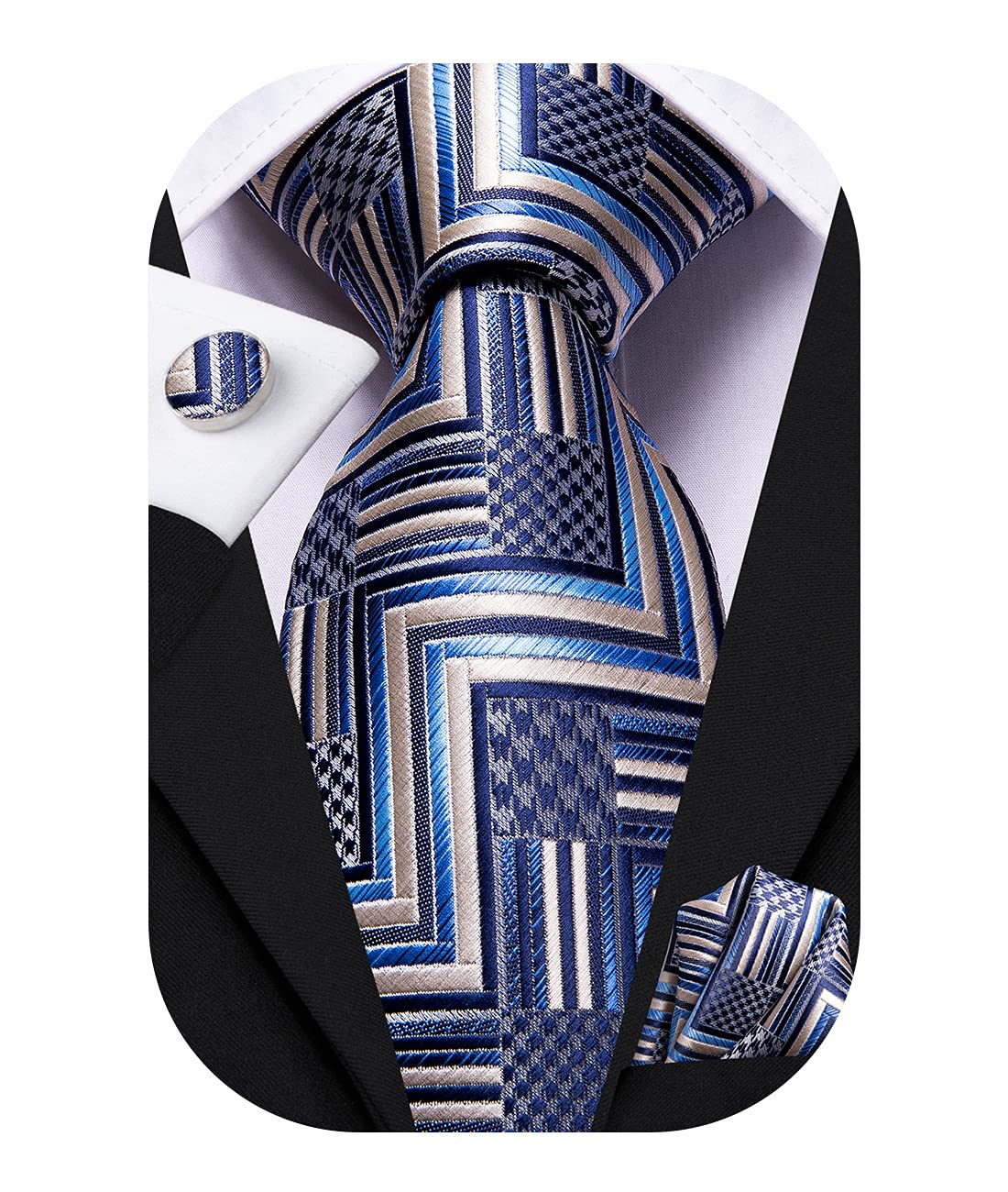 Hi-TieMen's Tie Sets Silk Formal Necktie with Pocket Square Cufflinks Wedding Business