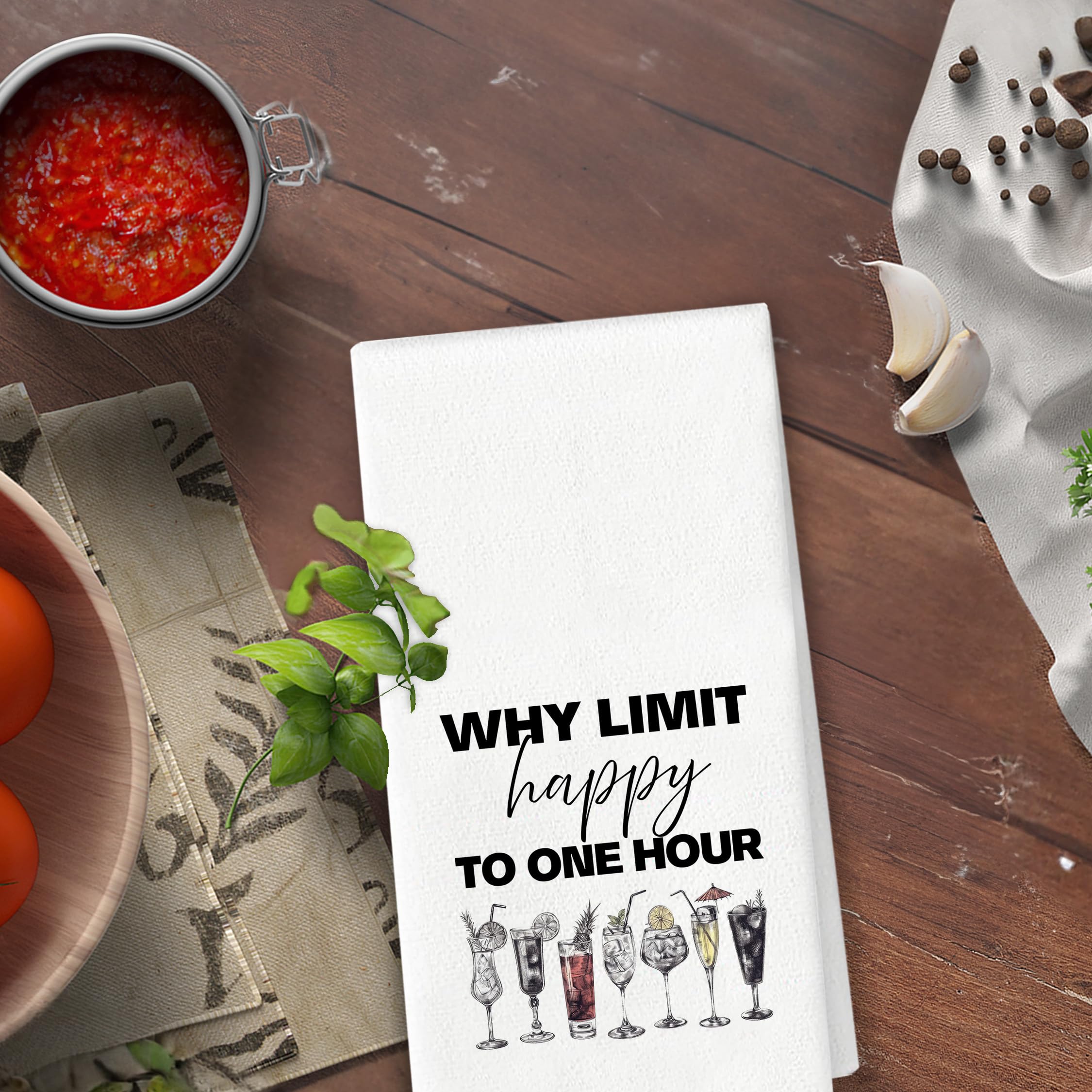 Happy Hour Kitchen Towels - Cocktail Lover Gifts, Cheer Bar Home Bar Decor, Why Limit Happy to One Hour Bar Towels for Bartender, Whiskey Bar Decor, 16x24 Inch