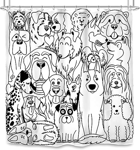 Miniatura 5 de SVBright Divertida cortina de ducha con diseño de perro, 72 pulgadas de ancho x 72 pulgadas de largo, diseño de dibujos animados en blanco y negro,