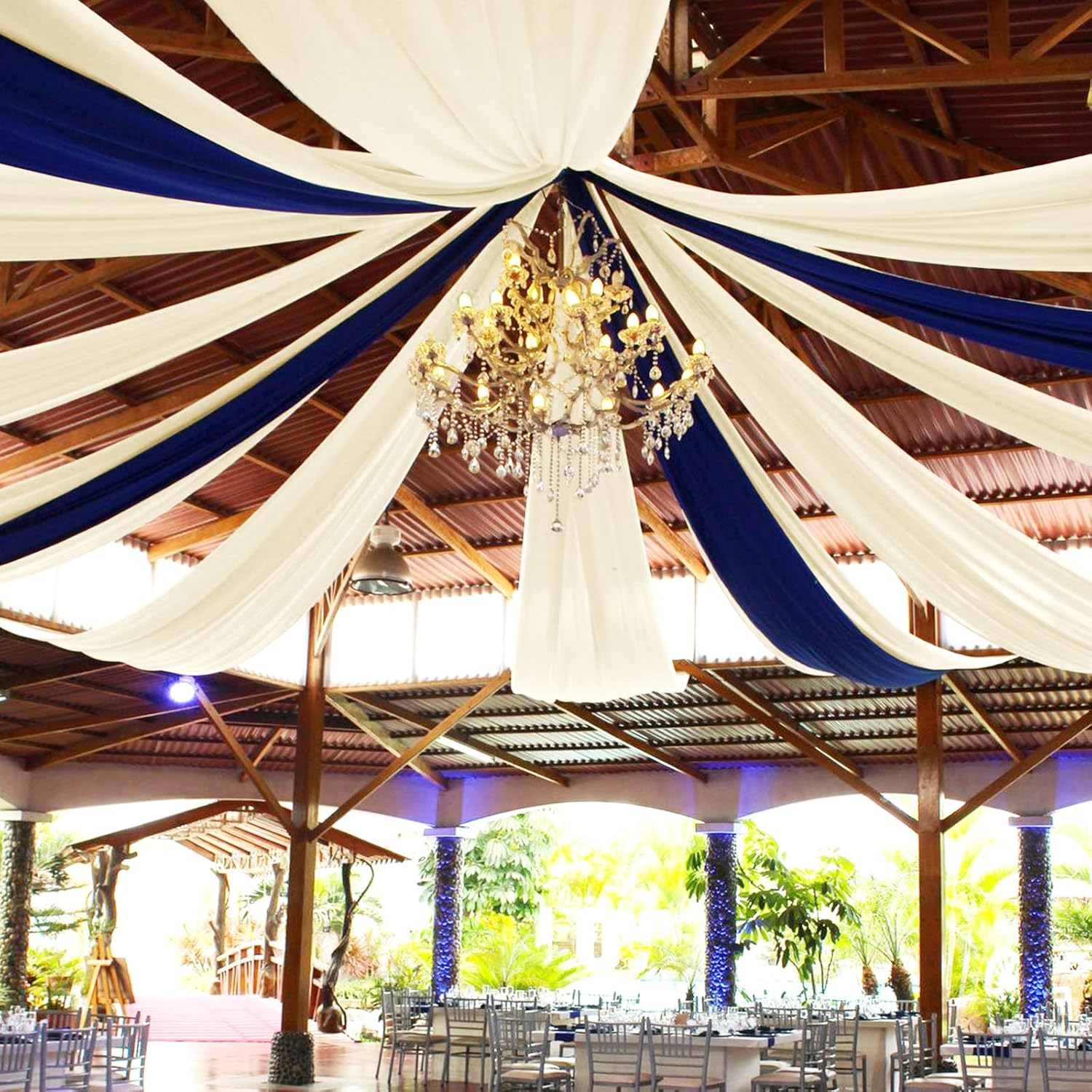 4 Panels Ivory Ceiling Drapes for Wedding Ceiling Drapes 5ftx10ft Wedding Arch Draping Fabric Sheer Curtains Voile Chiffon Drapery Draping Wedding Ceiling Decorations for Party Ceremony Stage Swag Ivory 4 Panel-5ftx10ft(60"Wx120"L)