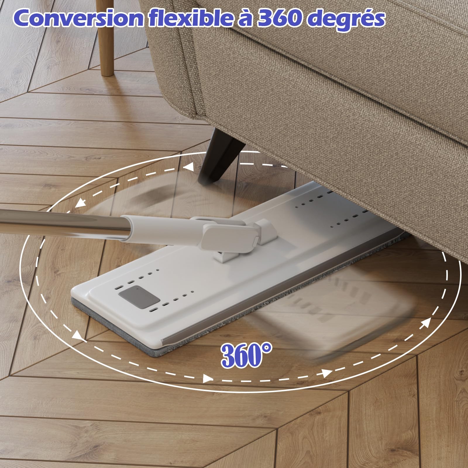 Mopa giratoria 360° con cubo, 2 en 1, cubo escurridor, microfibra, fregona plana, con 5 mopas reutilizables, mango de acero inoxidable, para limpiar todo, blanco